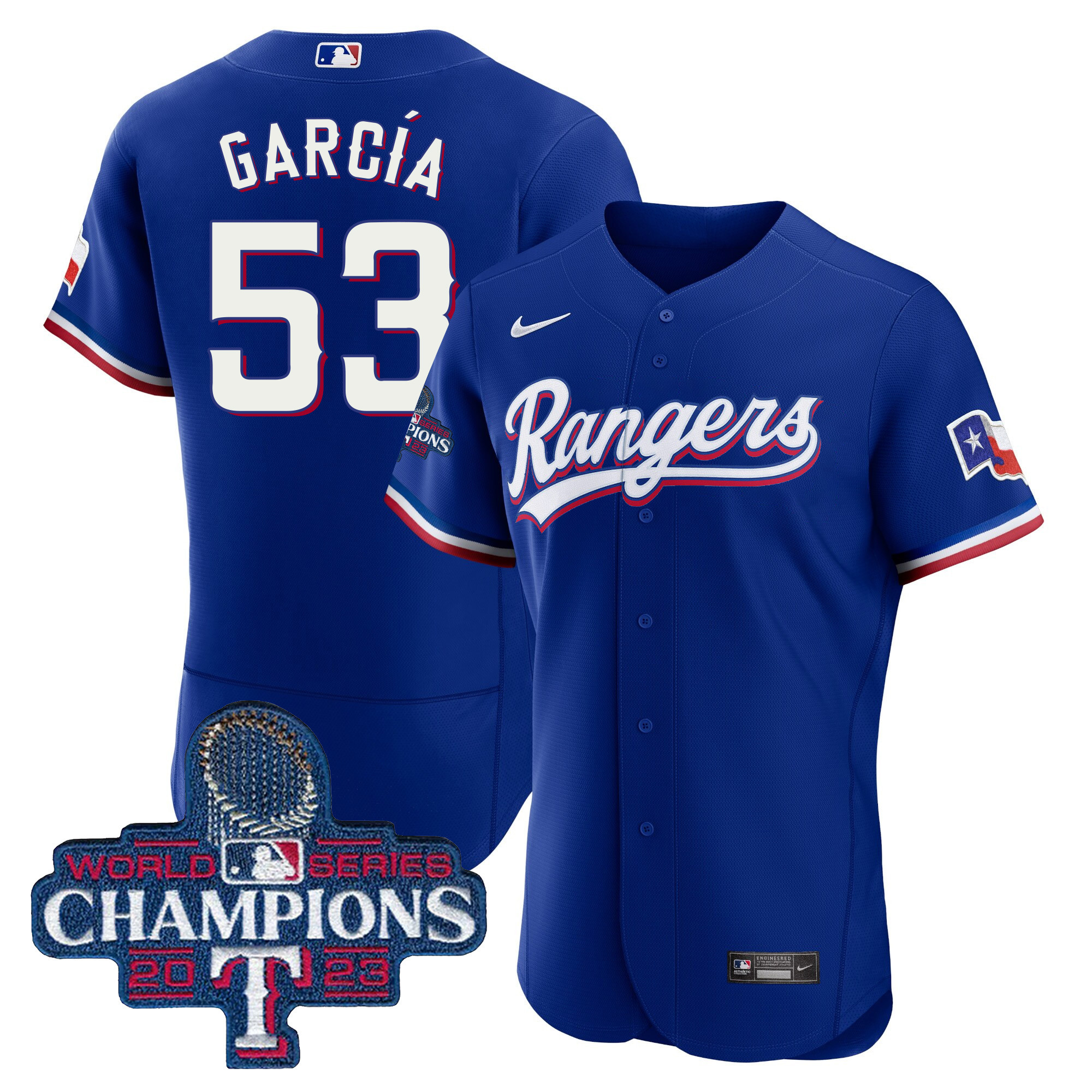 Adolis Garcia Men's Texas Rangers World Series Champions Flex Base V3 Royal Jersey