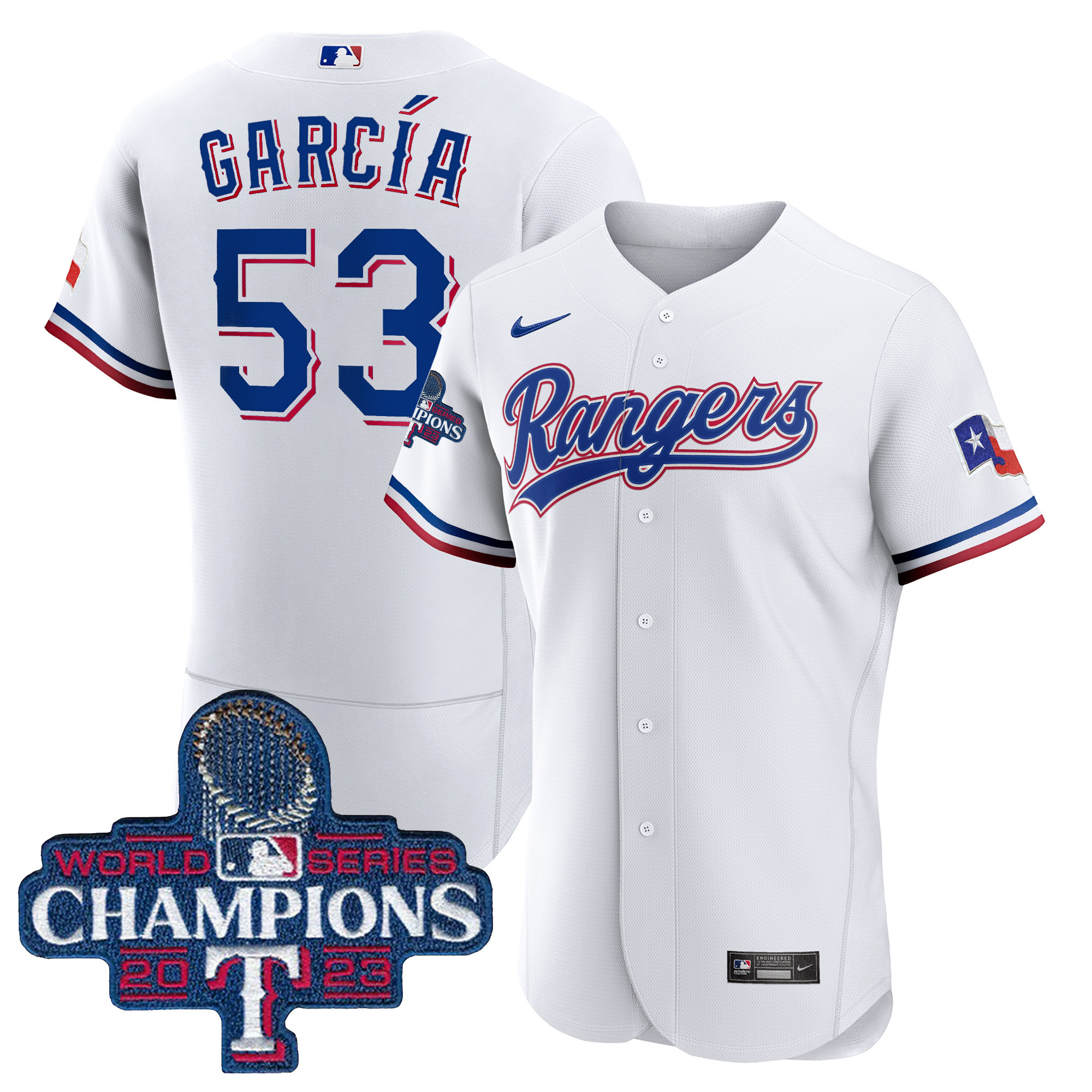 Adolis Garcia Men's Texas Rangers World Series Champions Flex Base V3 White Jersey