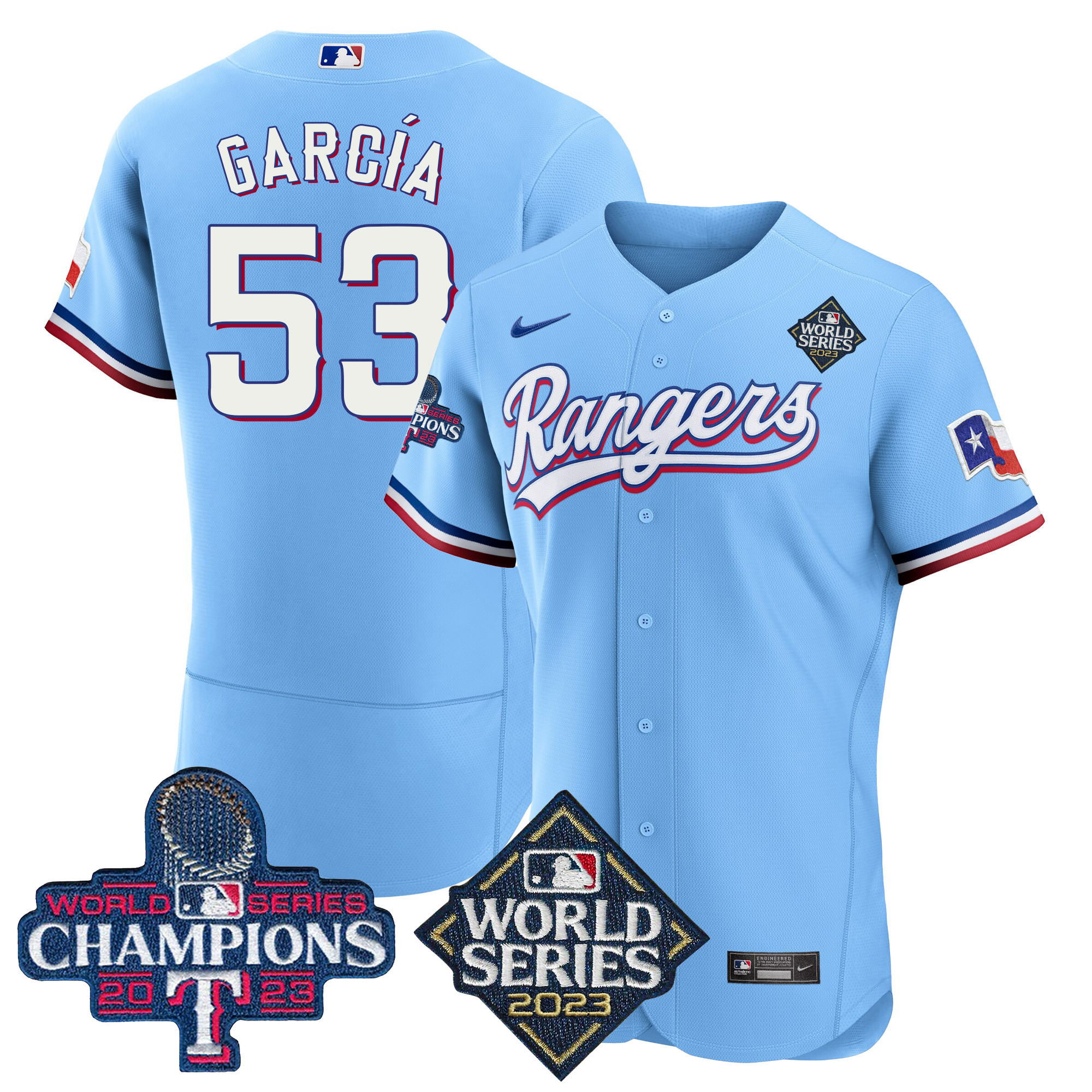 Adolis Garcia Men's Texas Rangers World Series Champions Flex Base V4 Blue Jersey