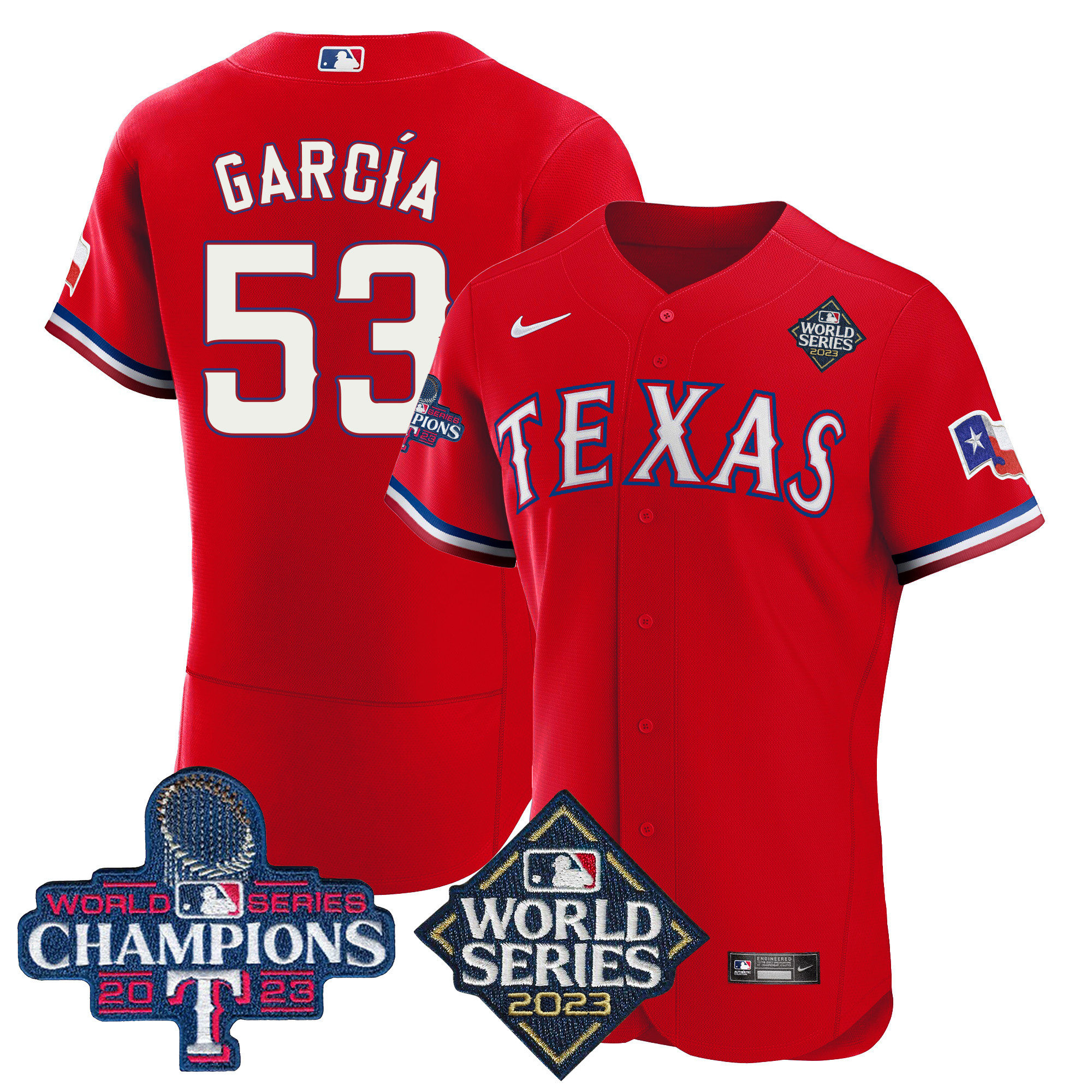 Adolis Garcia Men's Texas Rangers World Series Champions Flex Base V4 Red Jersey