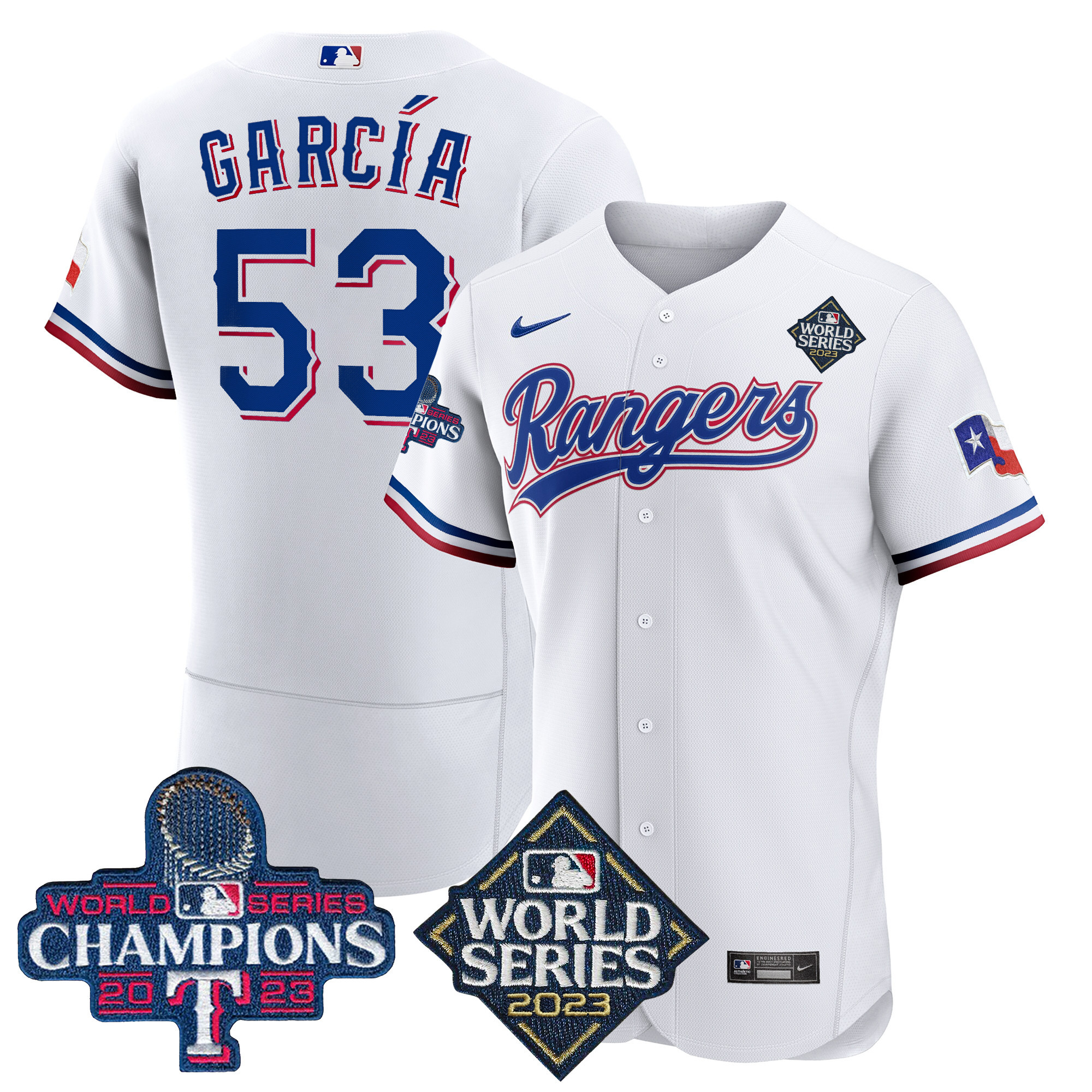 Adolis Garcia Men's Texas Rangers World Series Champions Flex Base V4 White Jersey