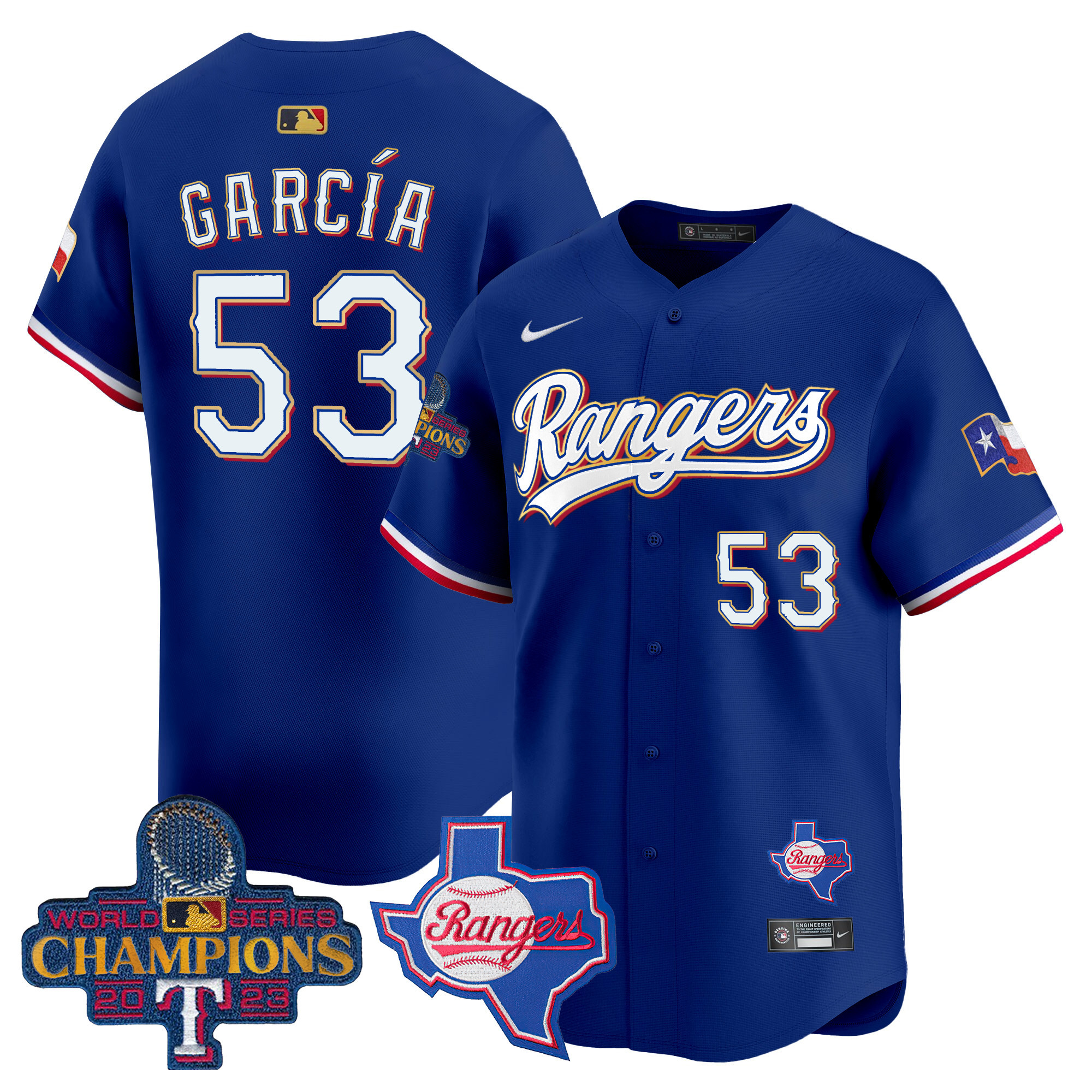Adolis Garcia Men's Texas Rangers World Series Champions Gold Trim Vapor Premier Limited V2 Royal Jersey