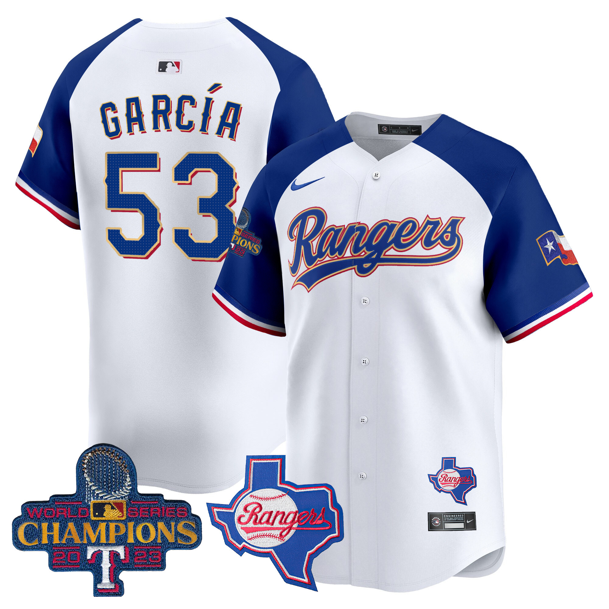 Adolis Garcia Men's Texas Rangers World Series Champions Gold Trim Vapor Premier Limited V2 White Alternate Jersey