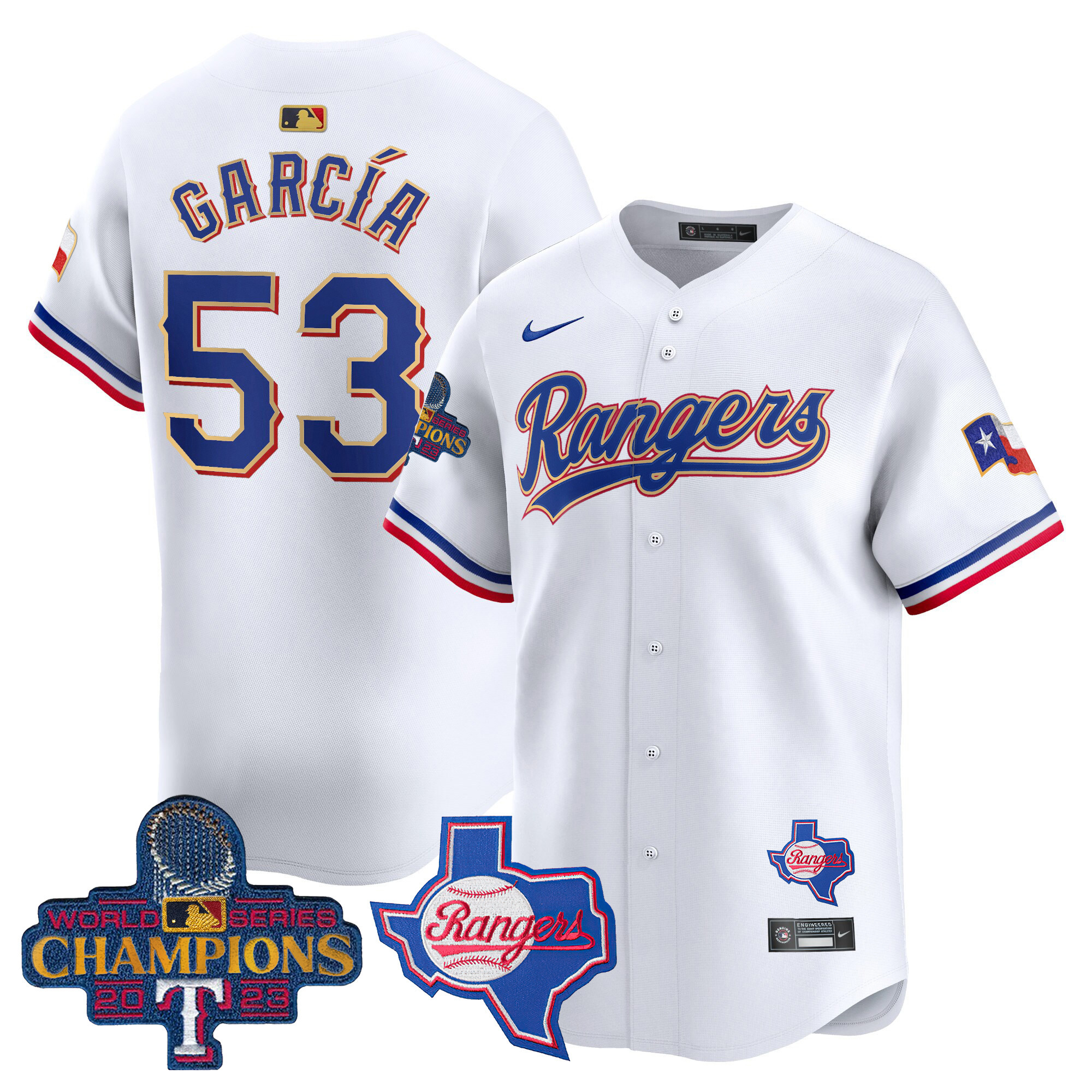 Adolis Garcia Men's Texas Rangers World Series Champions Gold Trim Vapor Premier Limited V2 White Jersey