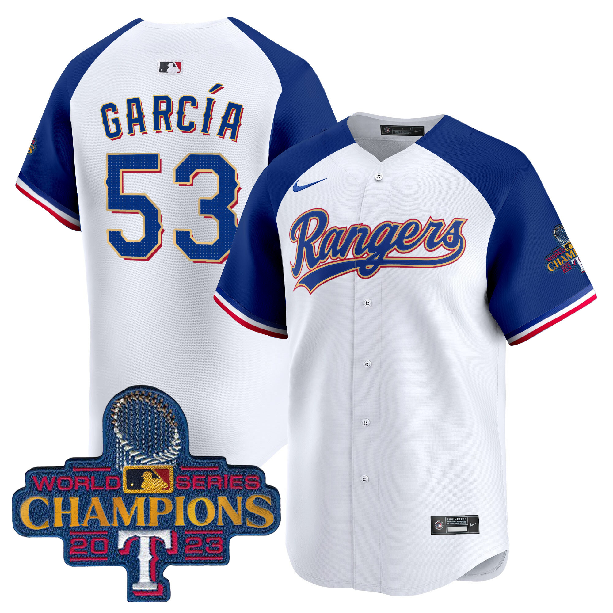 Adolis Garcia Men's Texas Rangers World Series Champions Gold Trim Vapor Premier Limited White Alternate Jersey