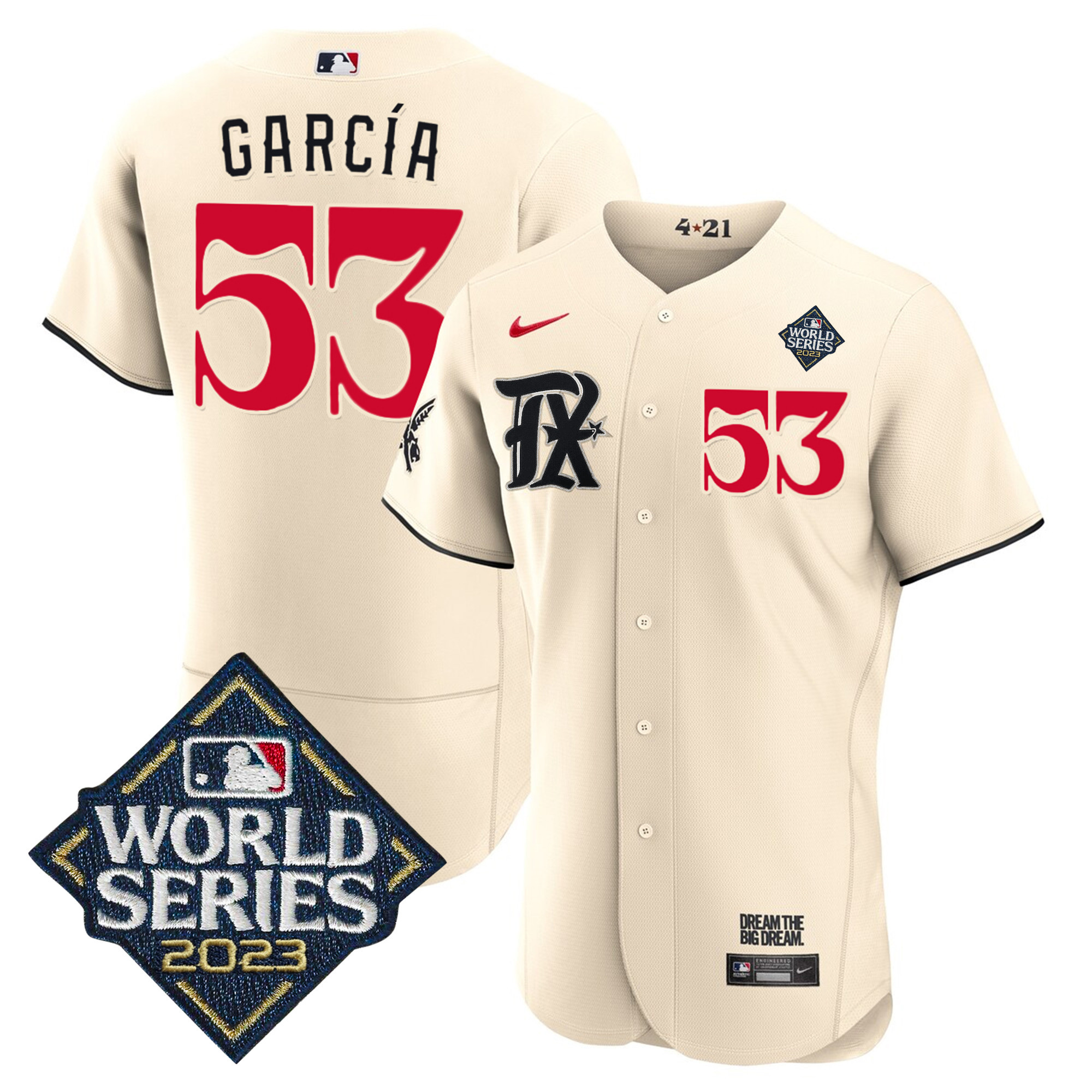 Adolis Garcia Men's Texas Rangers World Series City Connect Flex Base Cream Jersey