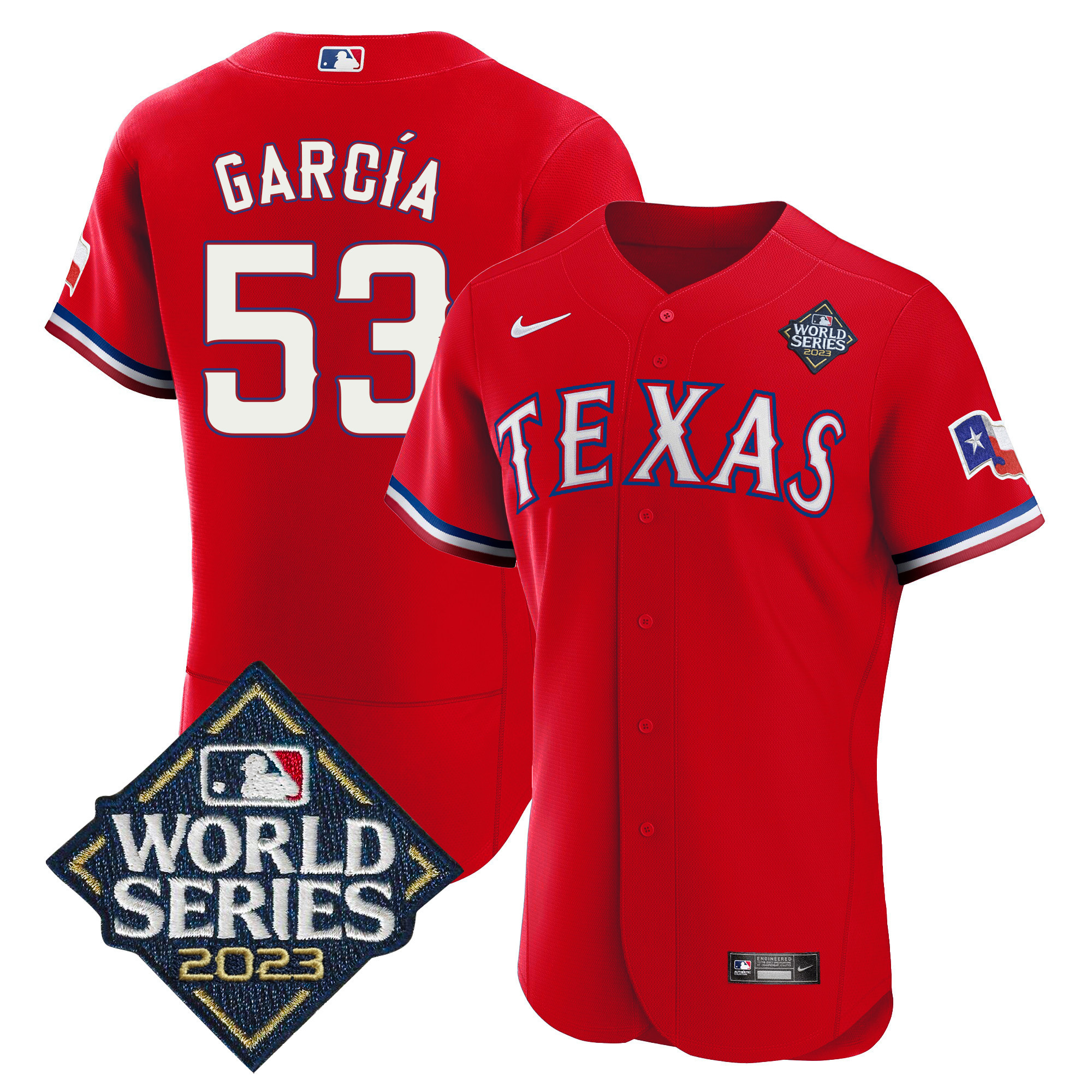 Adolis Garcia Men's Texas Rangers World Series Flex Base V2 Red Jersey