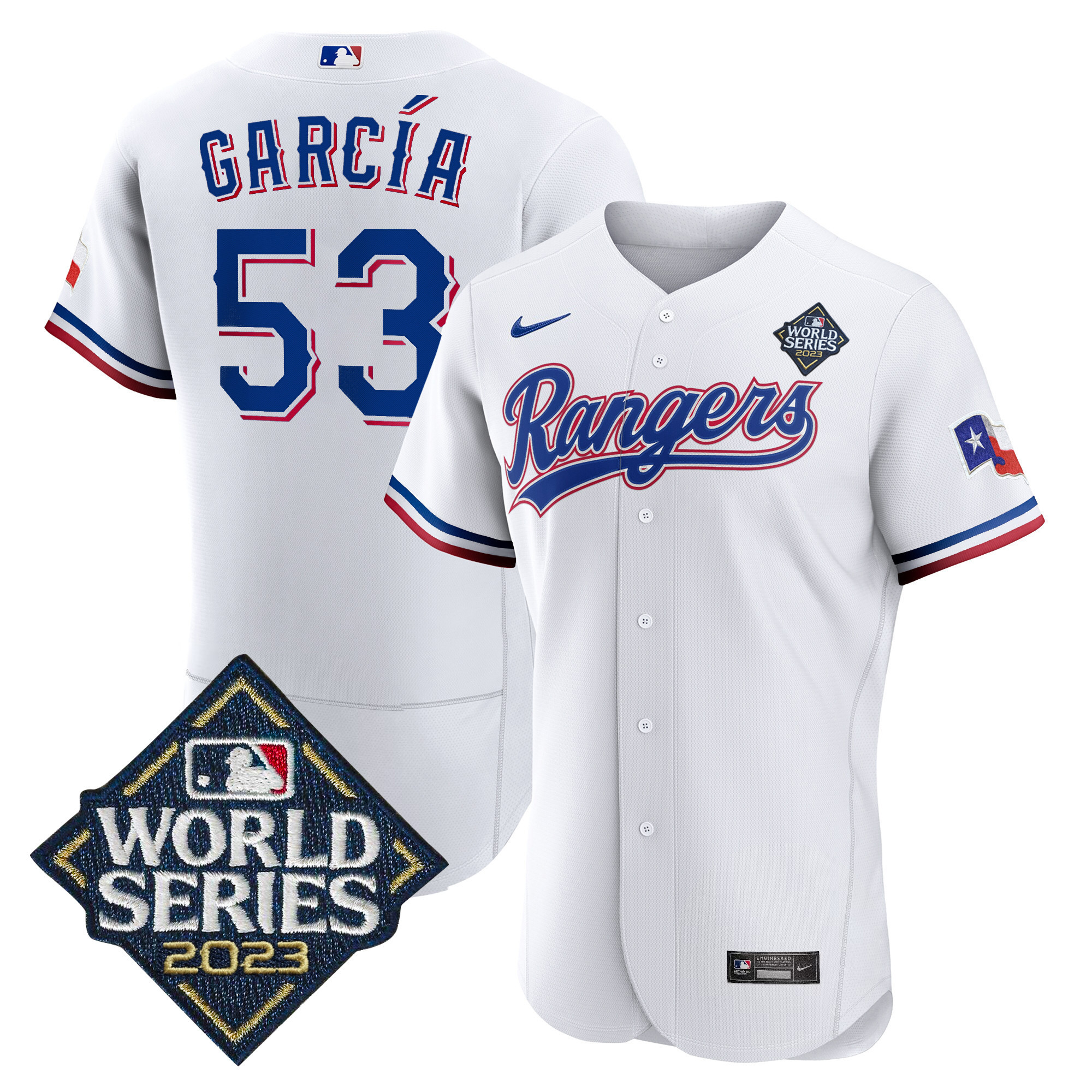 Adolis Garcia Men's Texas Rangers World Series Flex Base V2 White Jersey