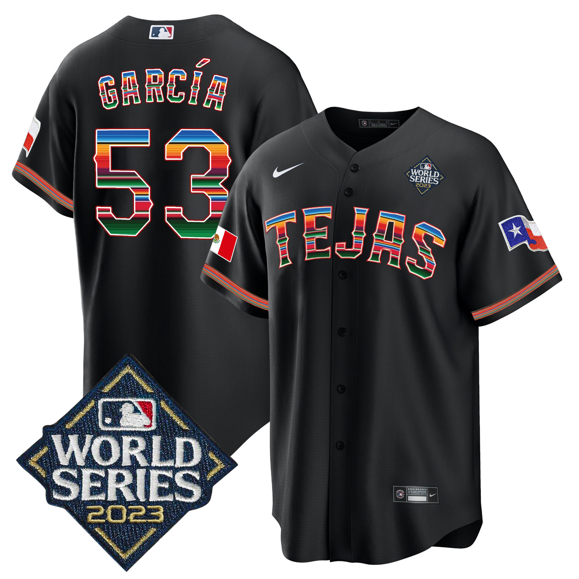 Adolis Garcia Men's Texas Rangers World Series Mexico Black Jersey