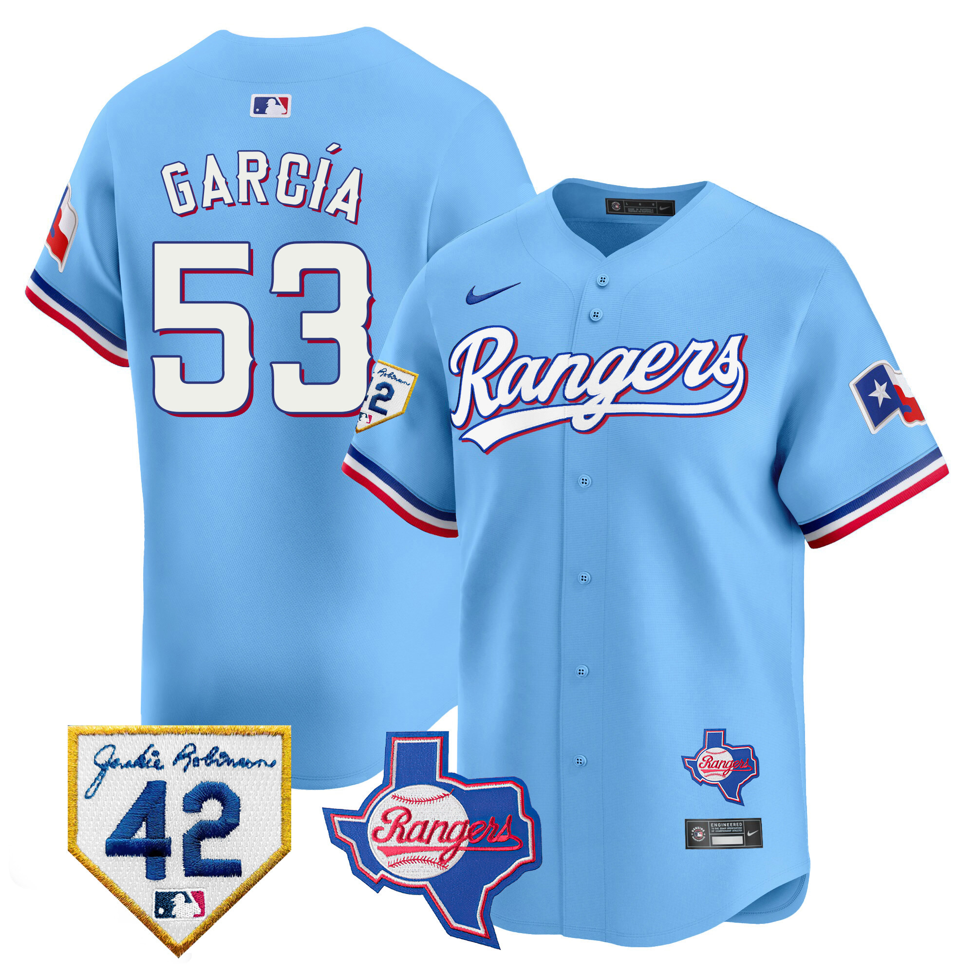 Adolis Garcia Men's Texas Rangers Jackie Robinson Patch Vapor Premier Limited Blue Jersey