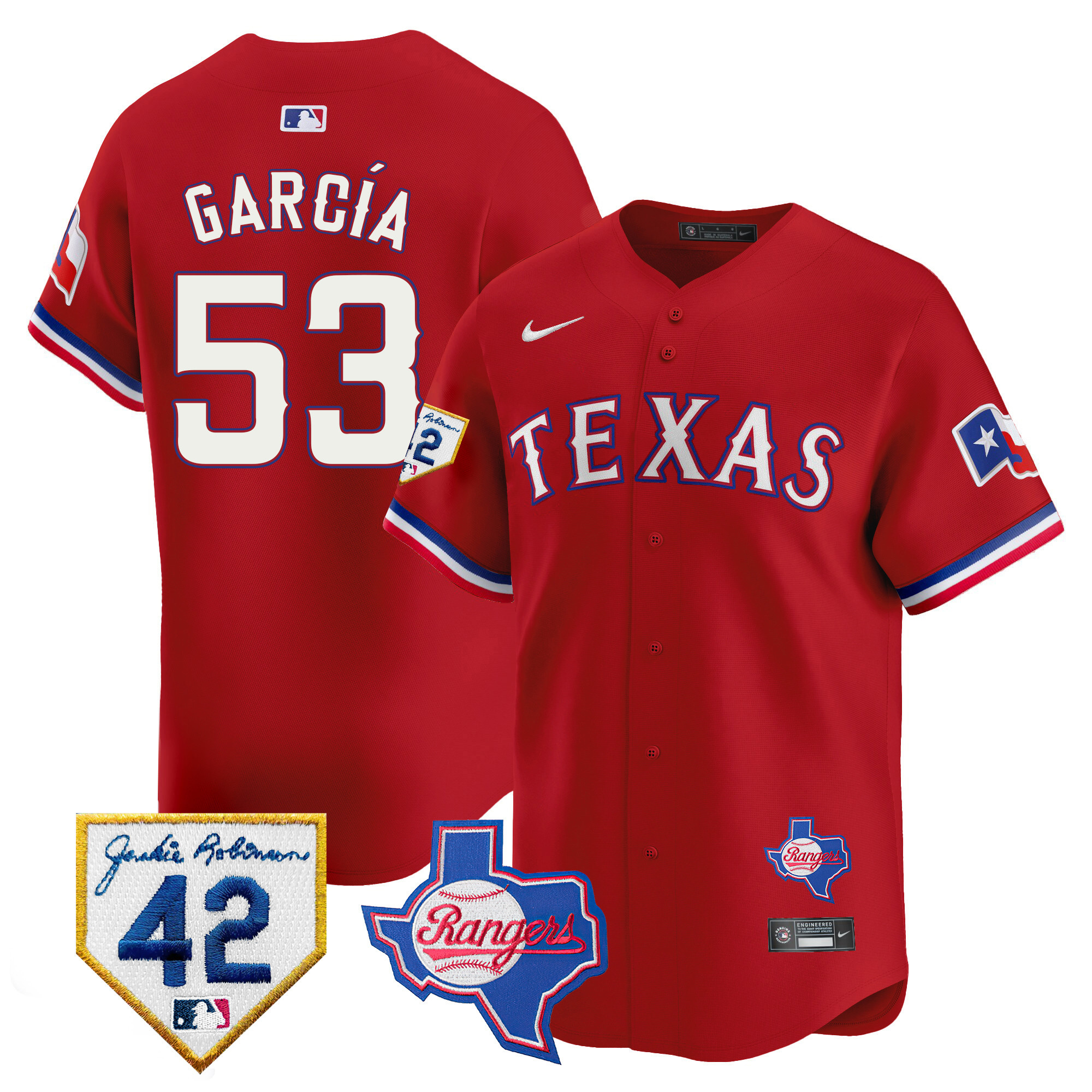 Adolis Garcia Men's Texas Rangers Jackie Robinson Patch Vapor Premier Limited Red Jersey