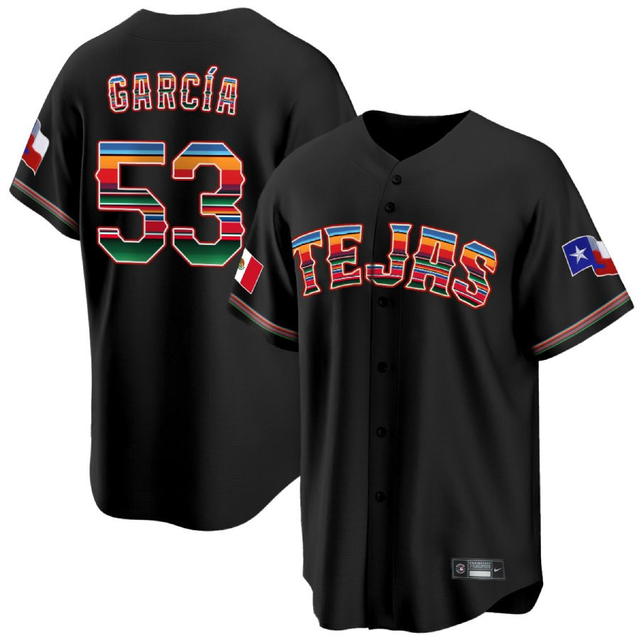 Adolis Garcia Men's Texas Rangers Mexican Black Collection Cool Base Jersey