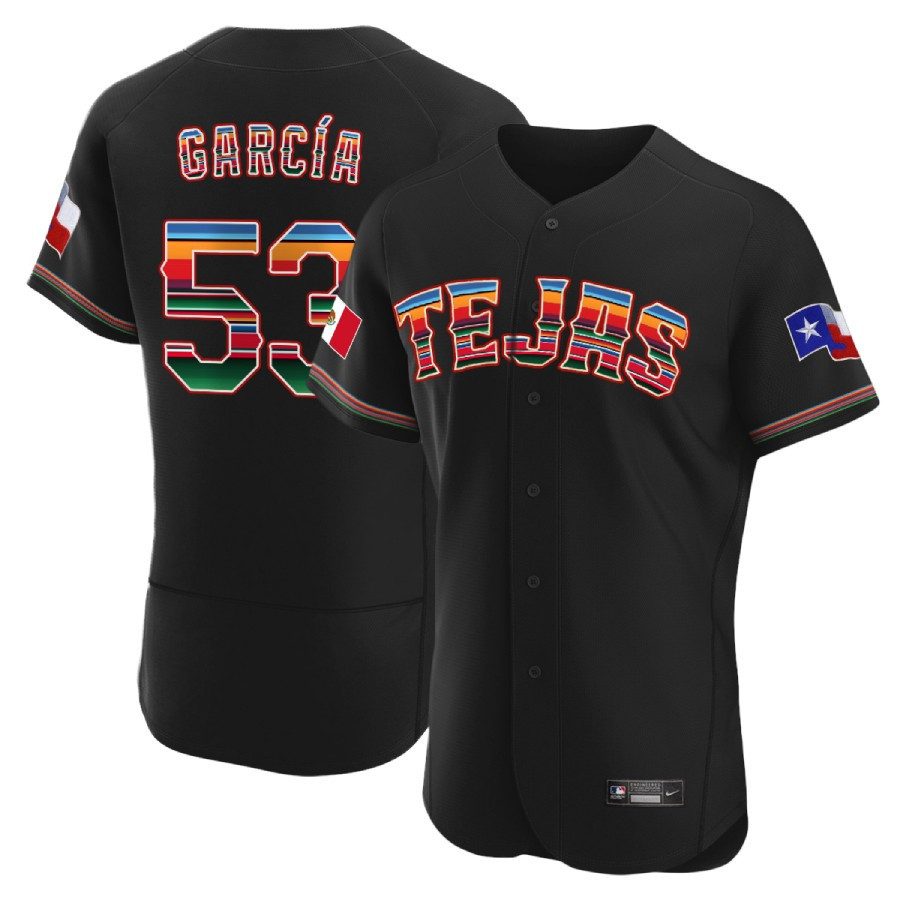 Adolis Garcia Men's Texas Rangers Mexican Black Collection Flex Base Jersey
