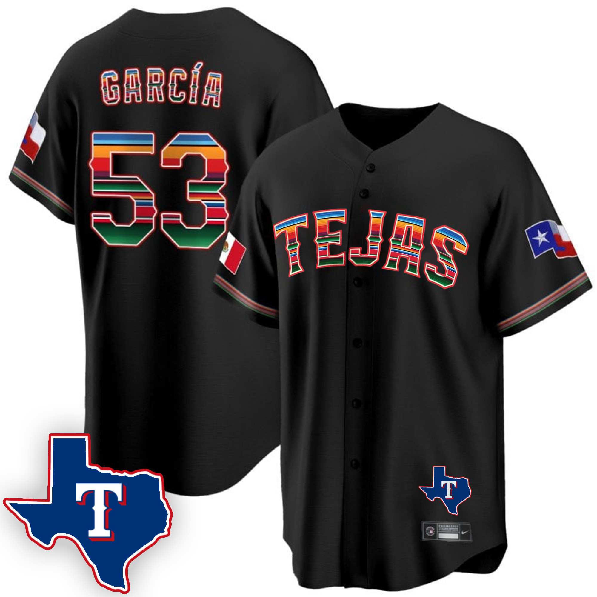 Adolis Garcia Men's Texas Rangers Mexican Cool Base V2 Black Jersey