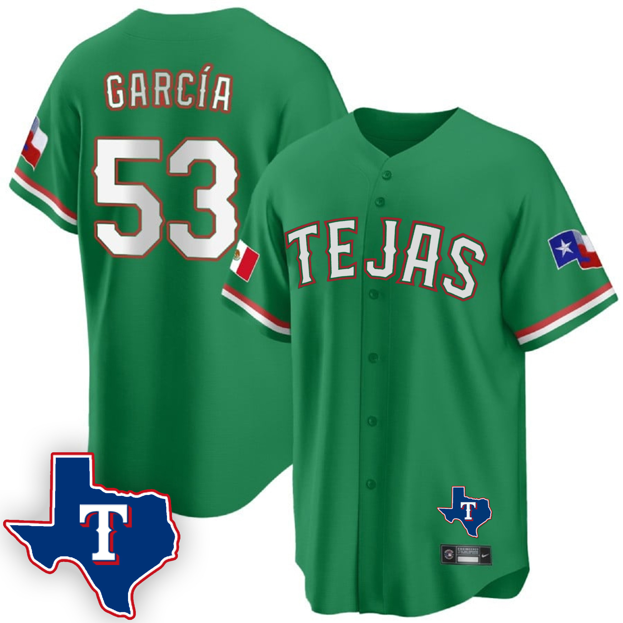 Adolis Garcia Men's Texas Rangers Mexican Cool Base V2 Green Jersey