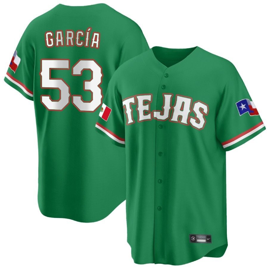 Adolis Garcia Men's Texas Rangers Mexican Green Collection Cool Base Jersey