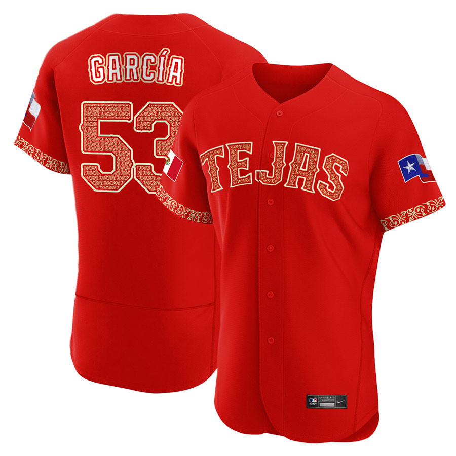 Adolis Garcia Men's Texas Rangers Mexican Red Collection Flex Base Jersey