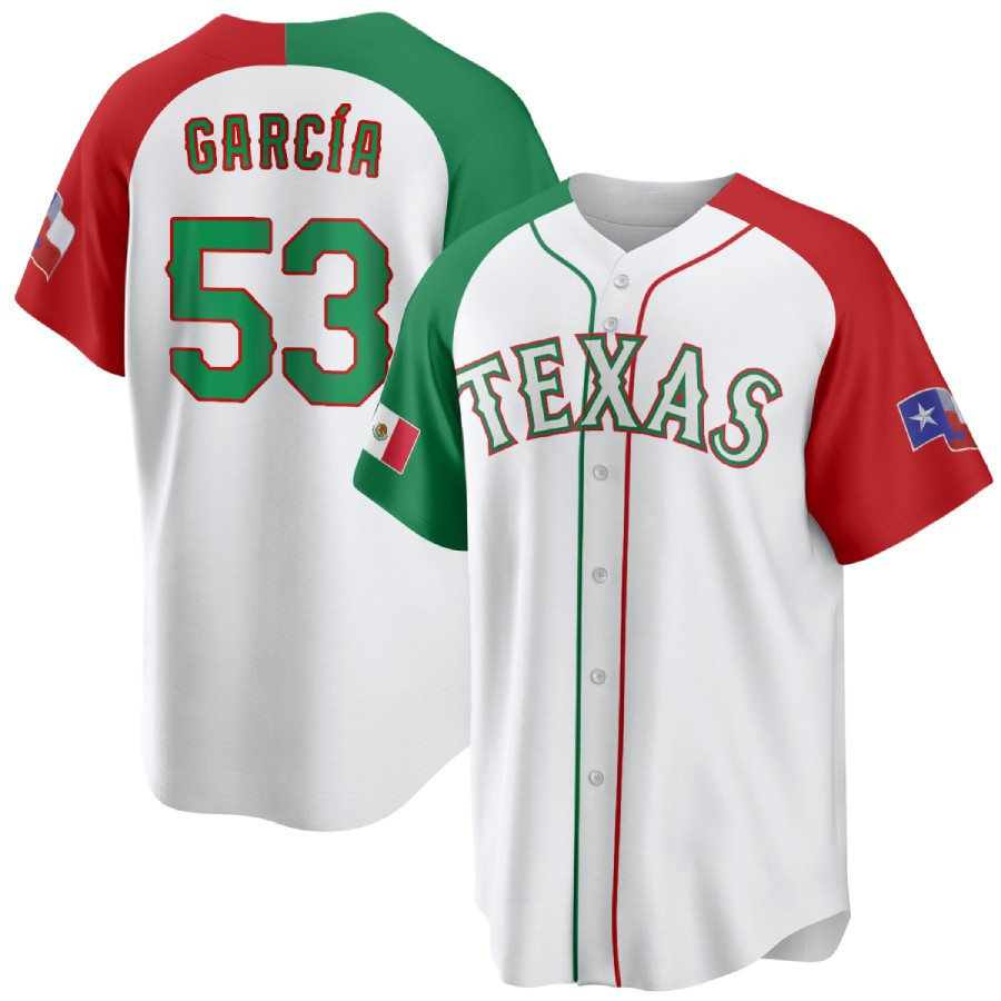 Adolis Garcia Men's Texas Rangers Mexican White Alternate Collection Cool Base Jersey