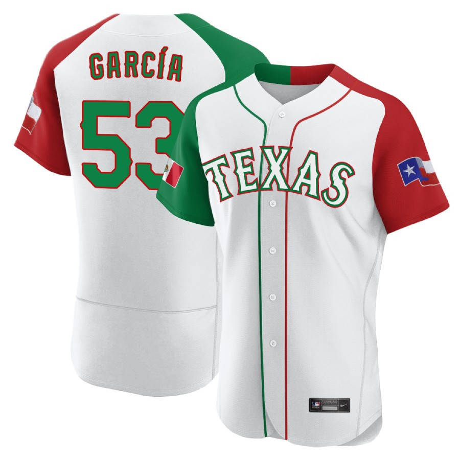 Adolis Garcia Men's Texas Rangers Mexican White Alternate Collection Flex Base Jersey