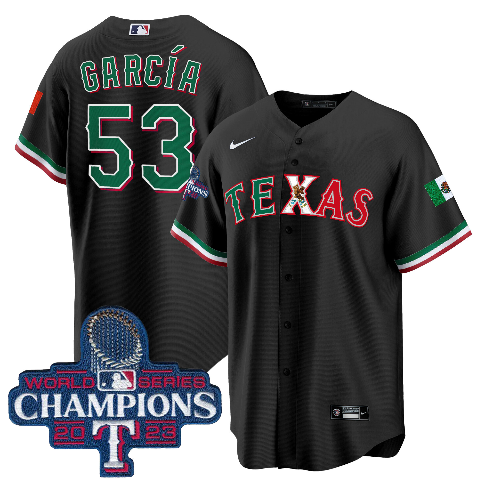 Adolis Garcia Men's Texas Rangers Mexico World Series Champions Baseball Black Jersey
