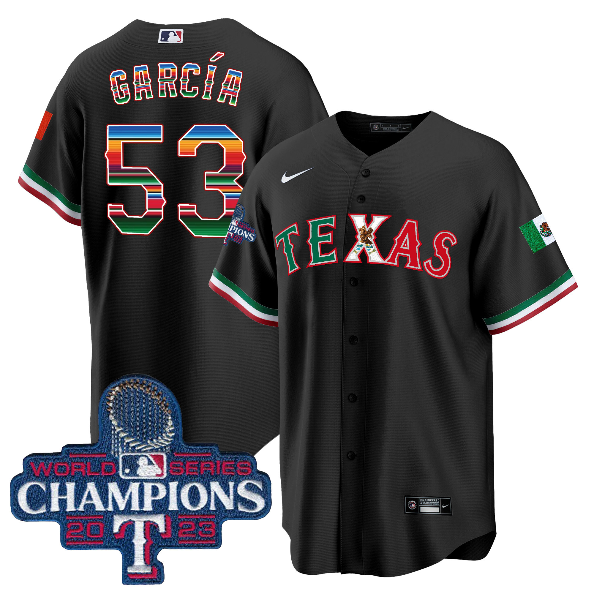 Adolis Garcia Men's Texas Rangers Mexico World Series Champions Baseball V2 Black Jersey