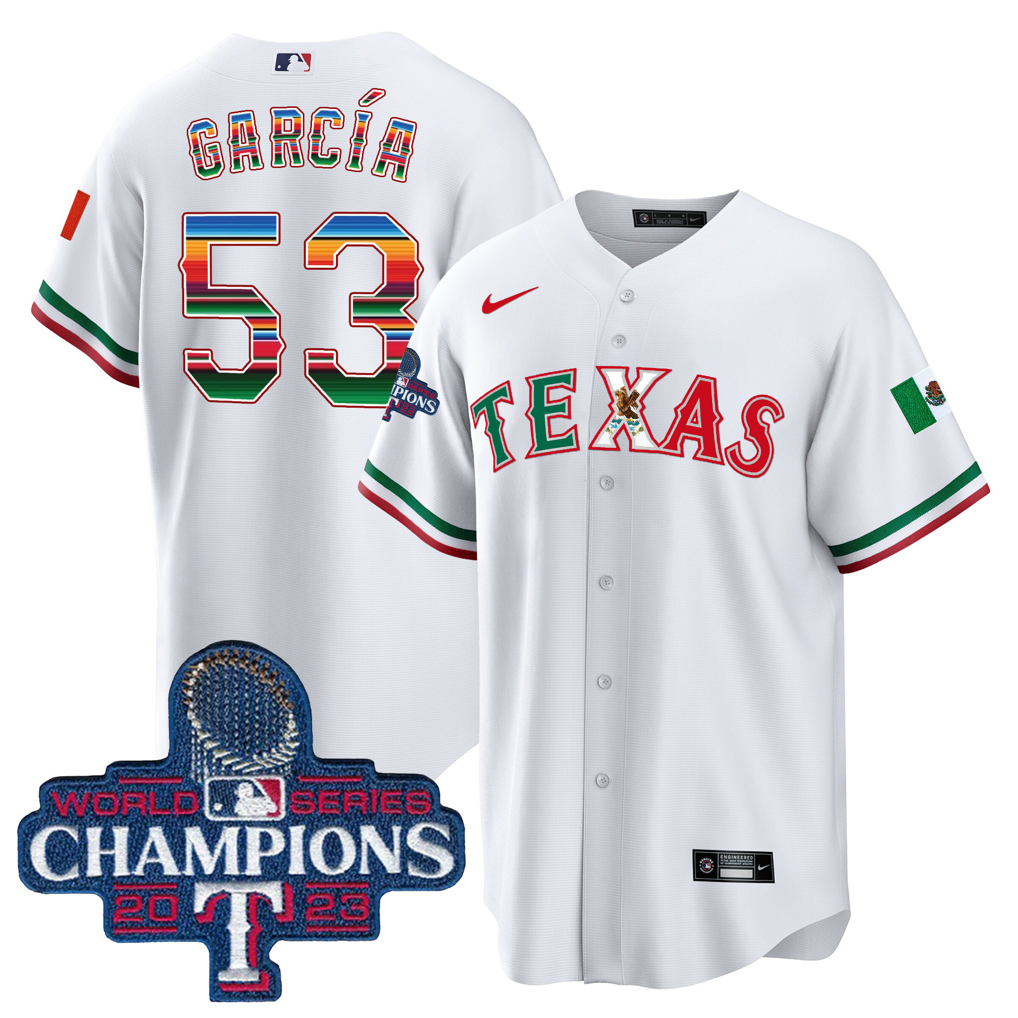 Adolis Garcia Men's Texas Rangers Mexico World Series Champions Baseball V2 White Jersey