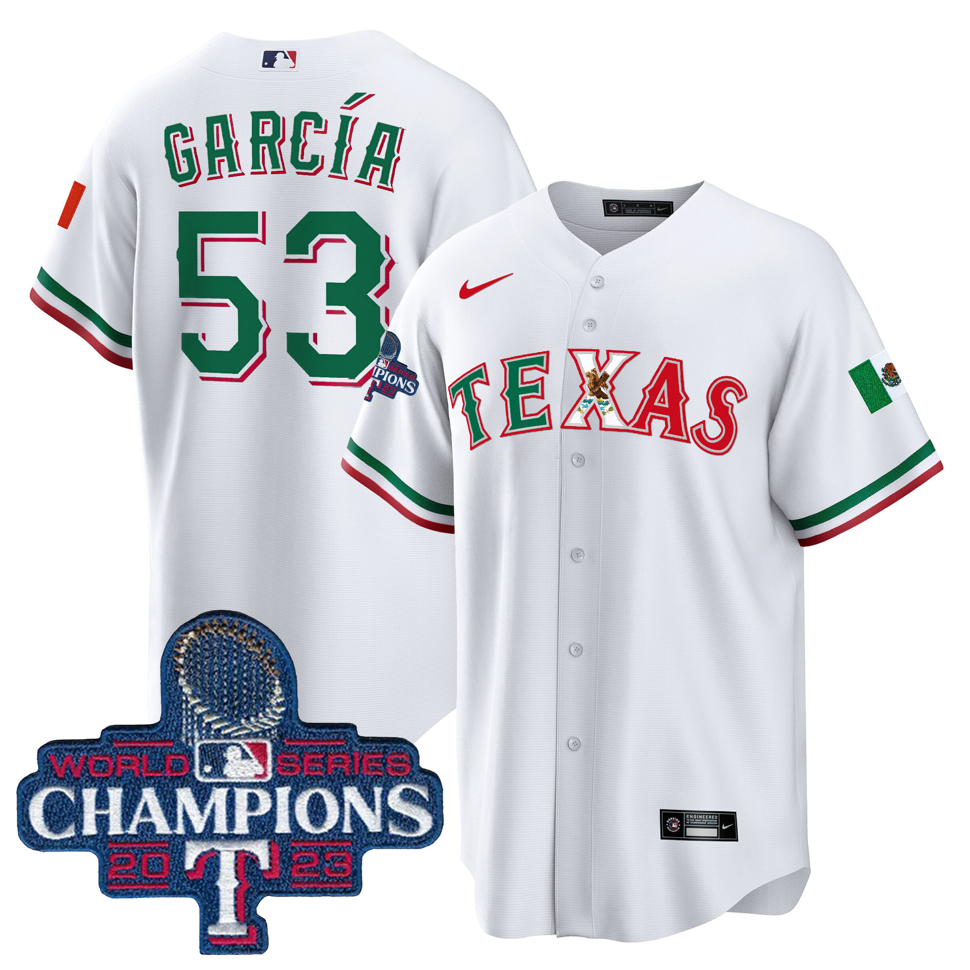 Adolis Garcia Men's Texas Rangers Mexico World Series Champions Baseball White Jersey