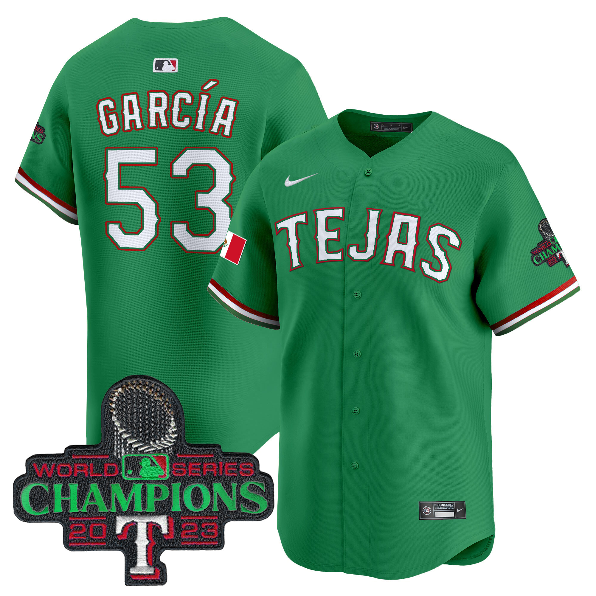 Adolis Garcia Men's Texas Rangers Mexico Champions Patch Vapor Premier Limited Green Jersey