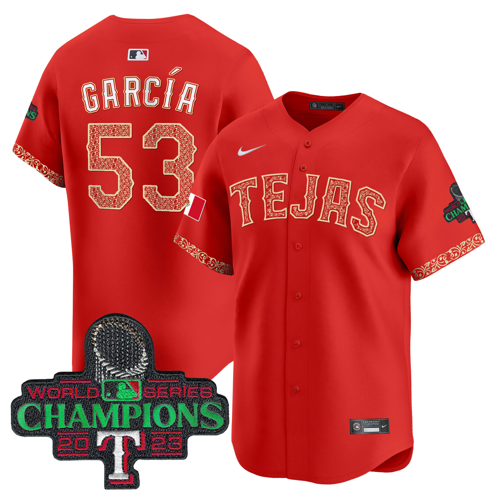 Adolis Garcia Men's Texas Rangers Mexico Champions Patch Vapor Premier Limited Red Jersey