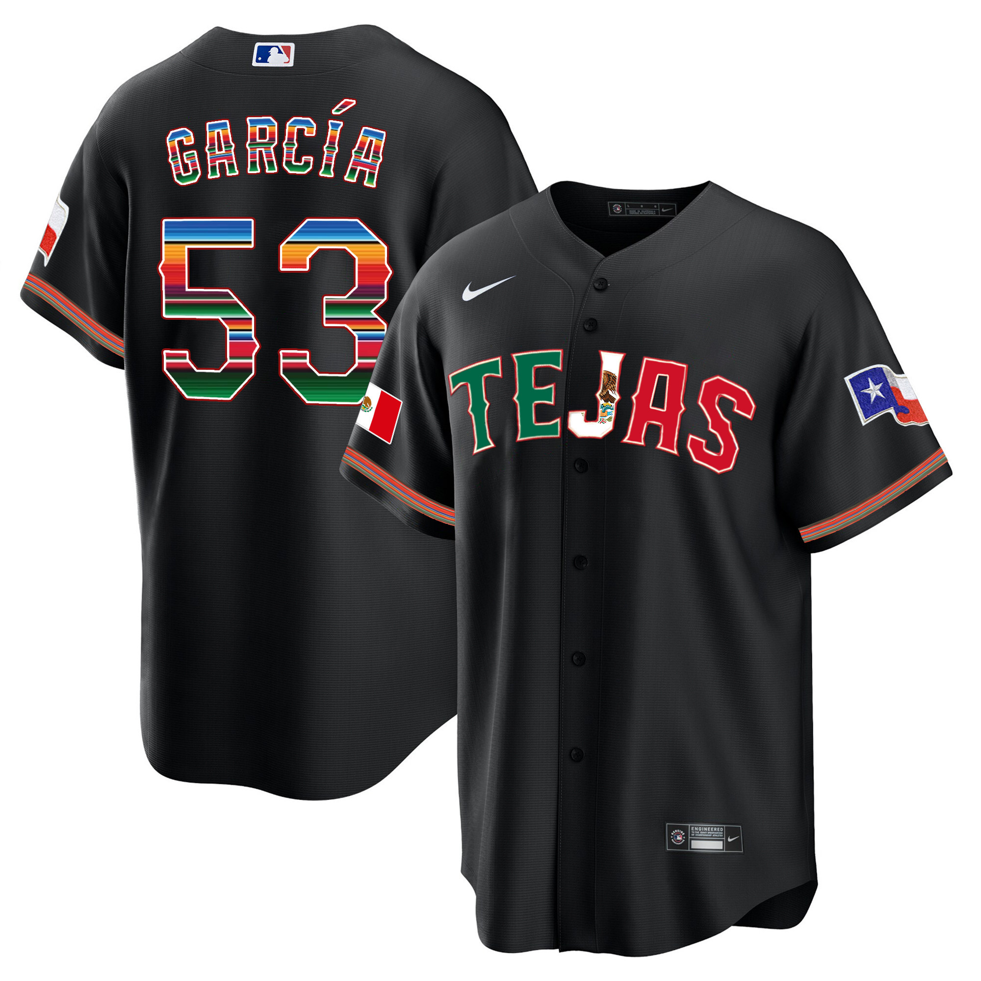 Adolis Garcia Men's Texas Rangers Mexico Flag Black Jersey
