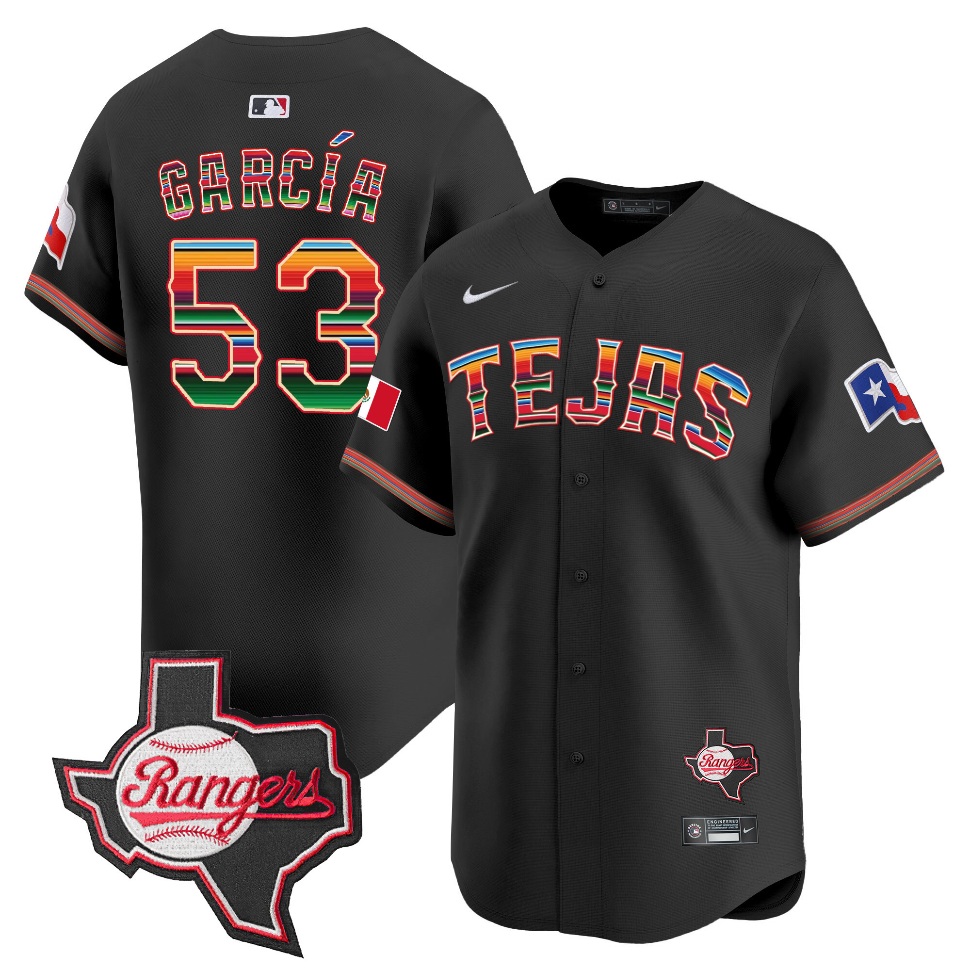 Adolis Garcia Men's Texas Rangers Mexico Texas Patch Vapor Premier Limited Black Jersey