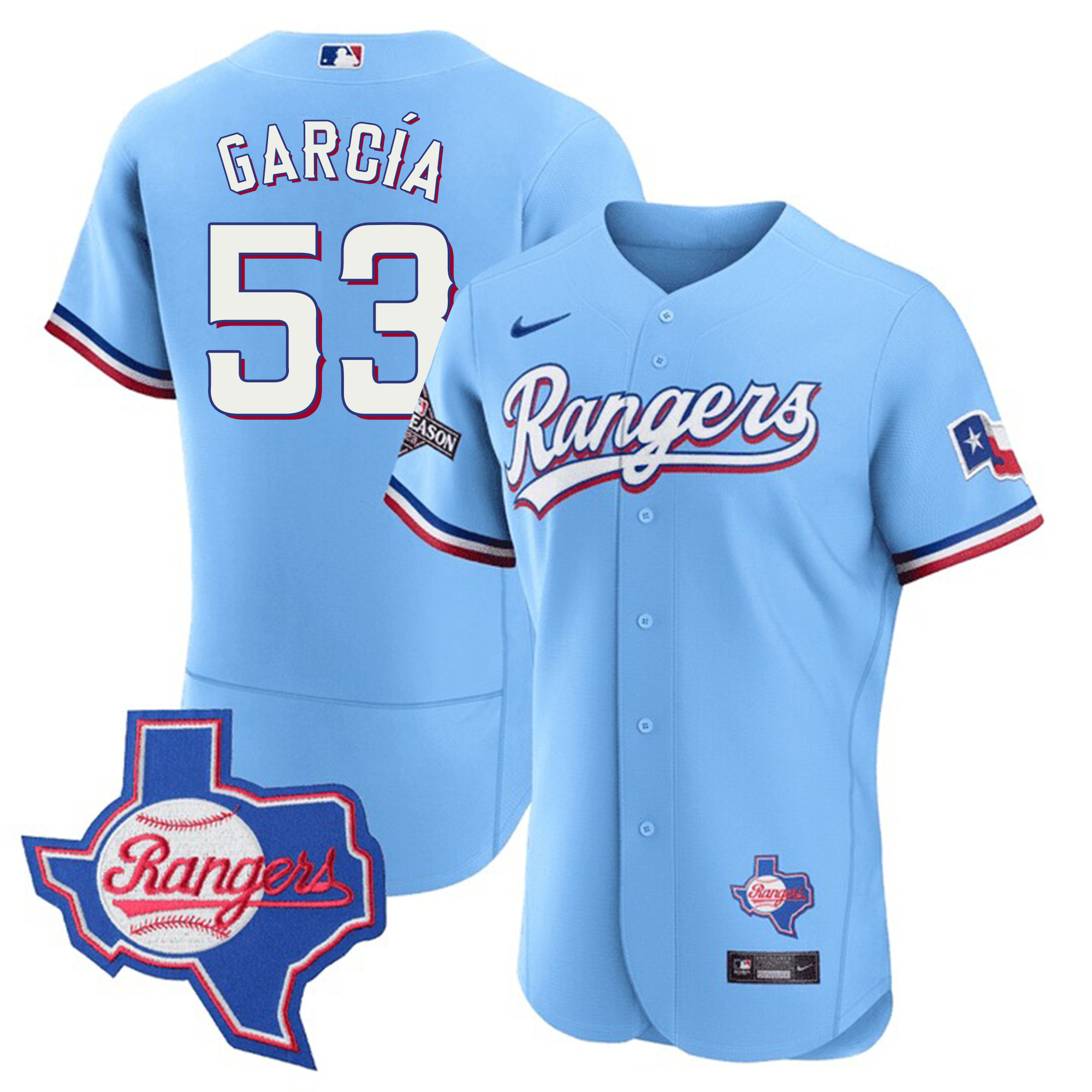 Adolis Garcia Men's Texas Rangers Texas State Patch Blue Jersey