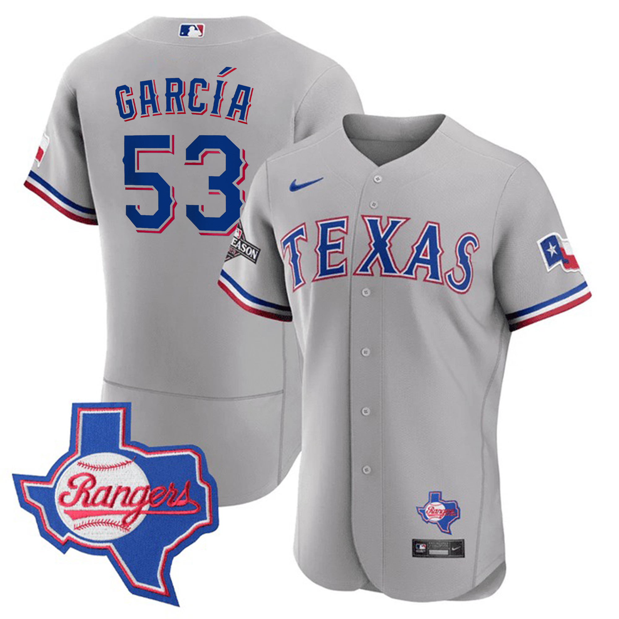 Adolis Garcia Men's Texas Rangers Texas State Patch Gray Jersey