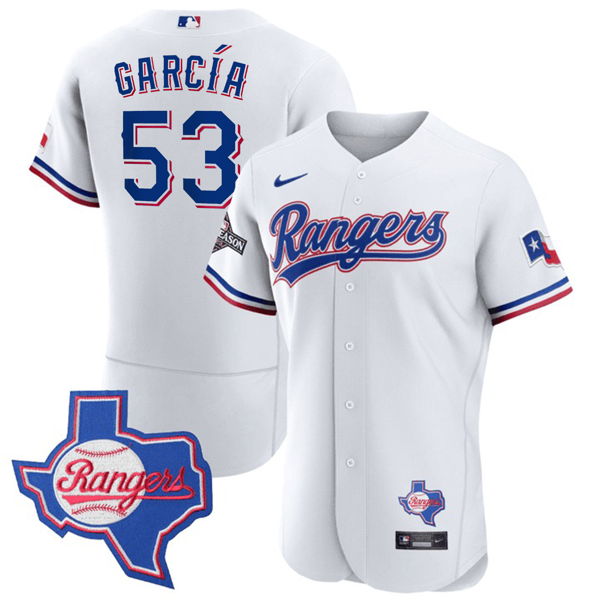 Adolis Garcia Men's Texas Rangers Texas State Patch White Jersey