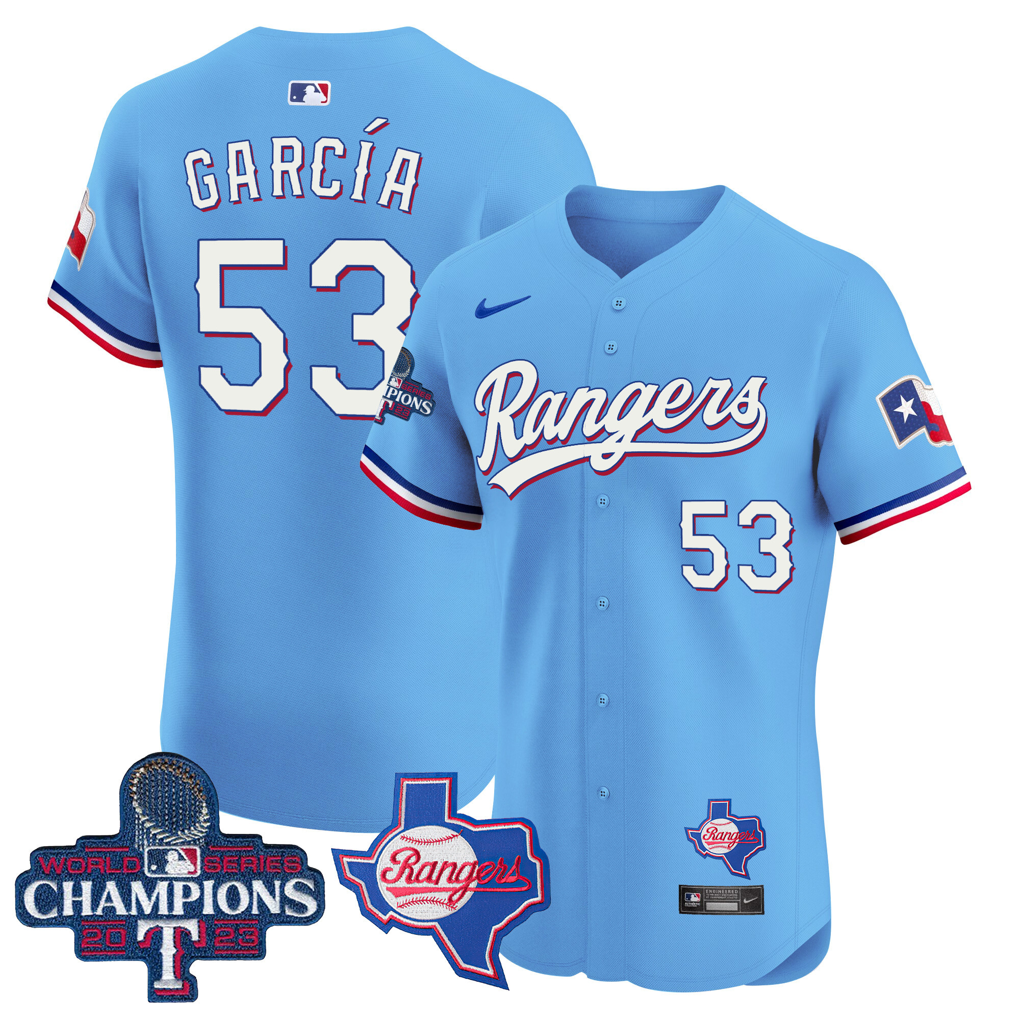 Adolis Garcia Men's Texas Rangers World Series Champions Vapor Premier Elite V2 Blue Jersey