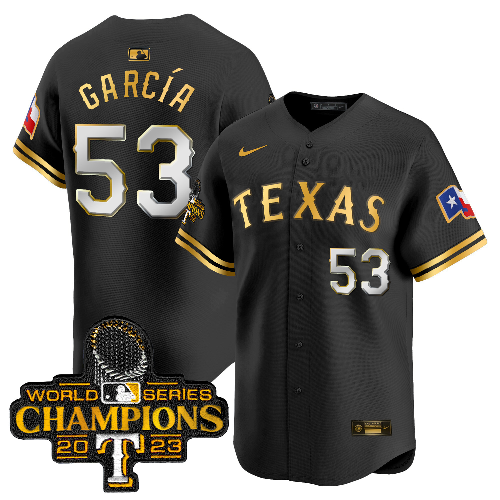 Adolis Garcia Men's Texas Rangers World Series Champions Vapor Premier Limited Black Gold Jersey