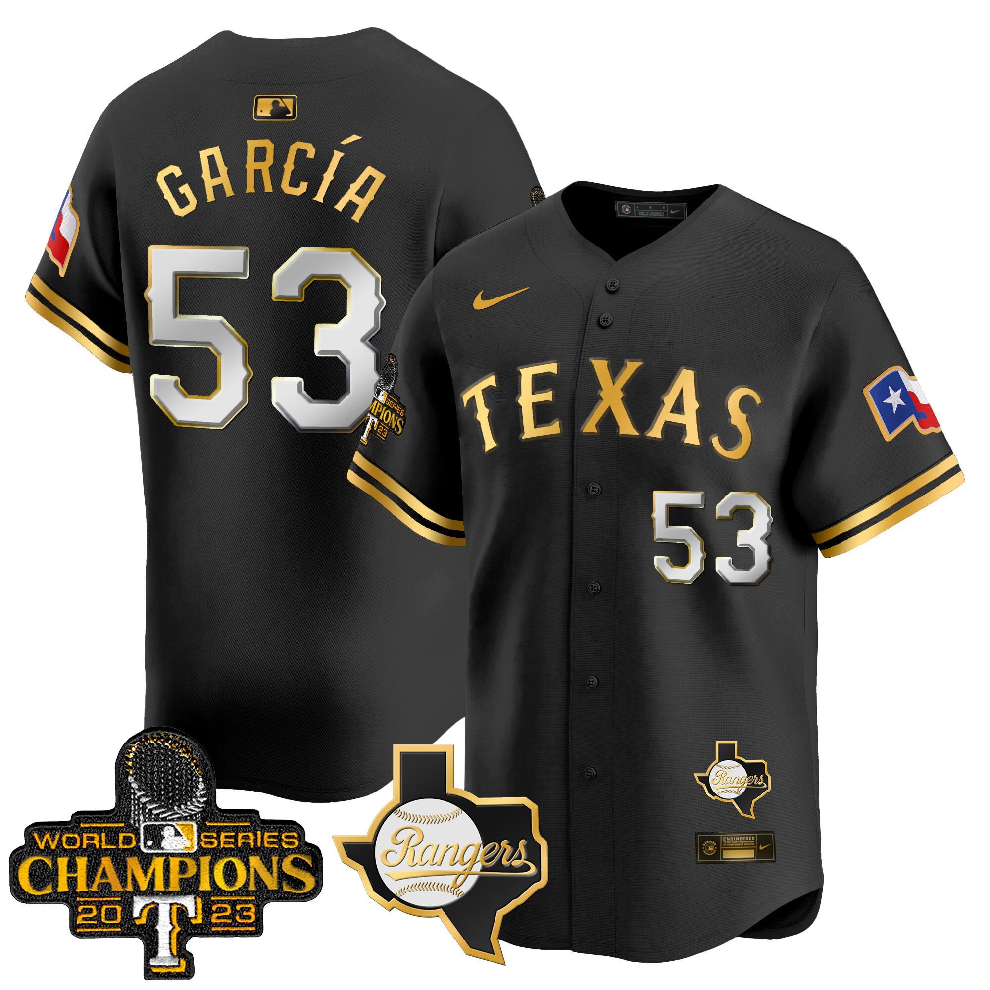 Adolis Garcia Men's Texas Rangers World Series Champions Vapor Premier Limited V2 Black Gold Jersey