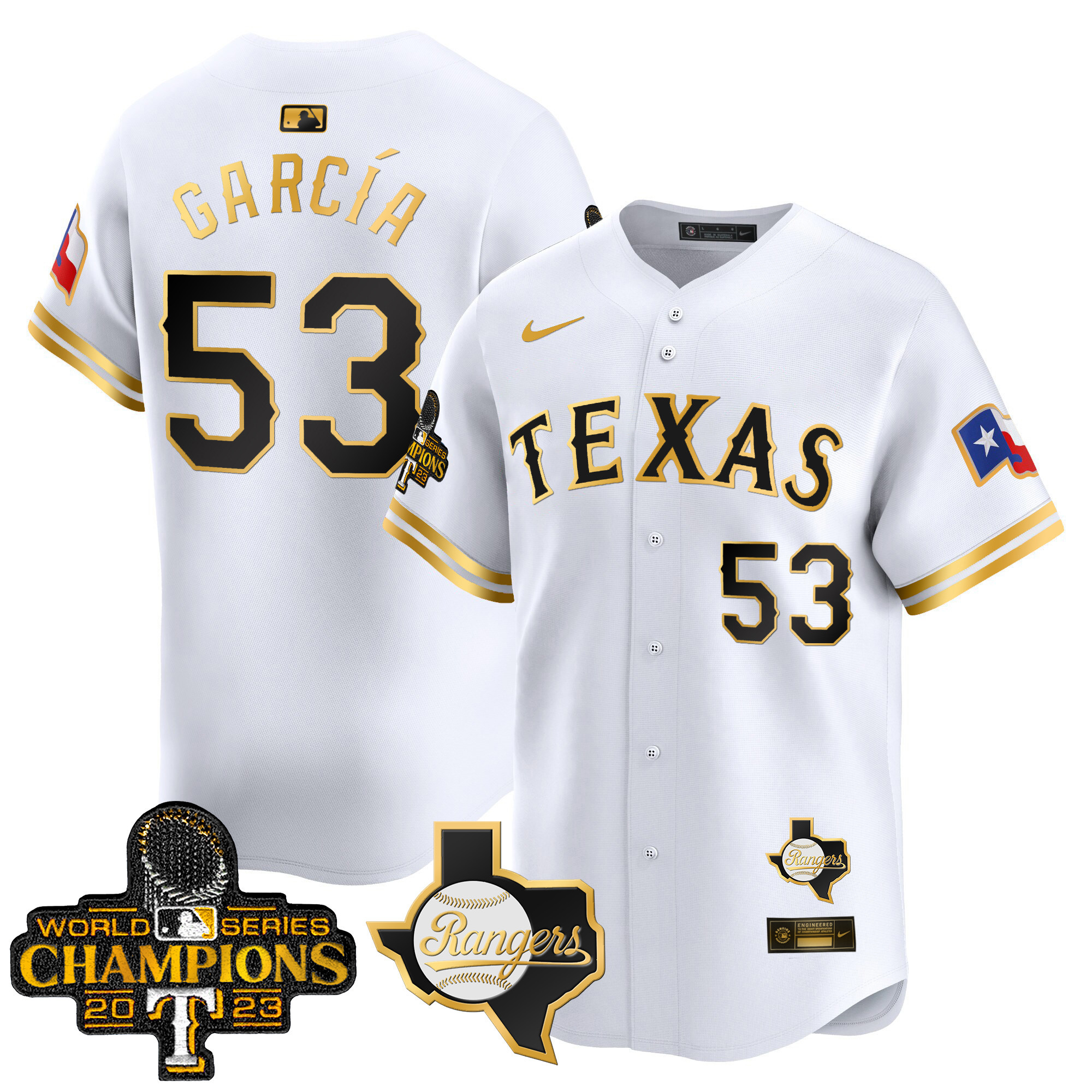 Adolis Garcia Men's Texas Rangers World Series Champions Vapor Premier Limited V2 White Gold Jersey