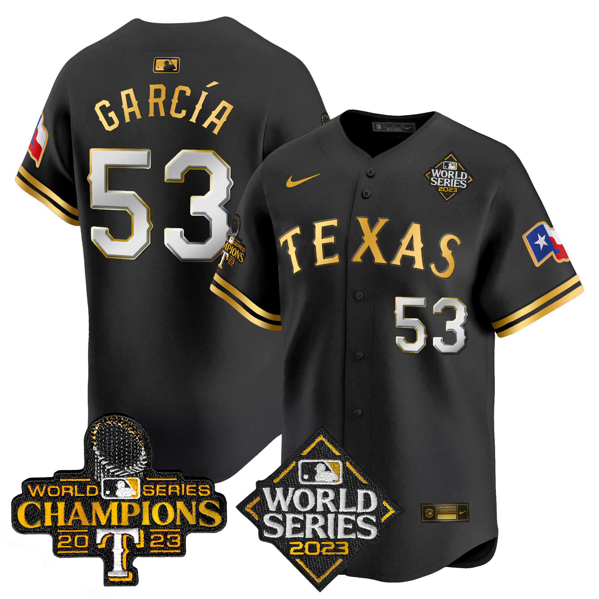 Adolis Garcia Men's Texas Rangers World Series Champions Vapor Premier Limited V4 Black Gold Jersey