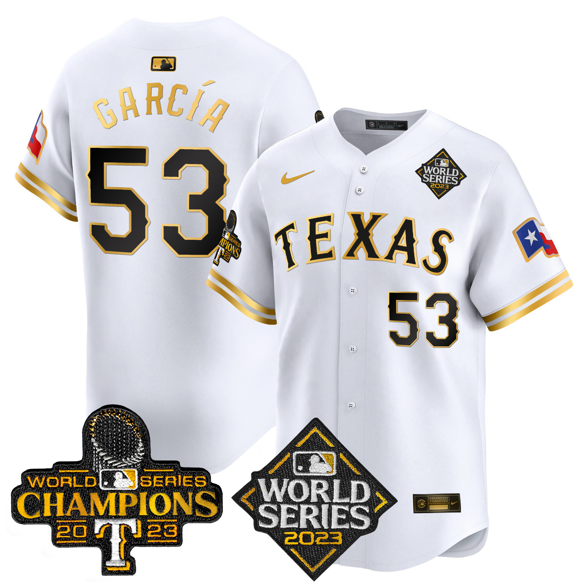 Adolis Garcia Men's Texas Rangers World Series Champions Vapor Premier Limited V4 White Gold Jersey