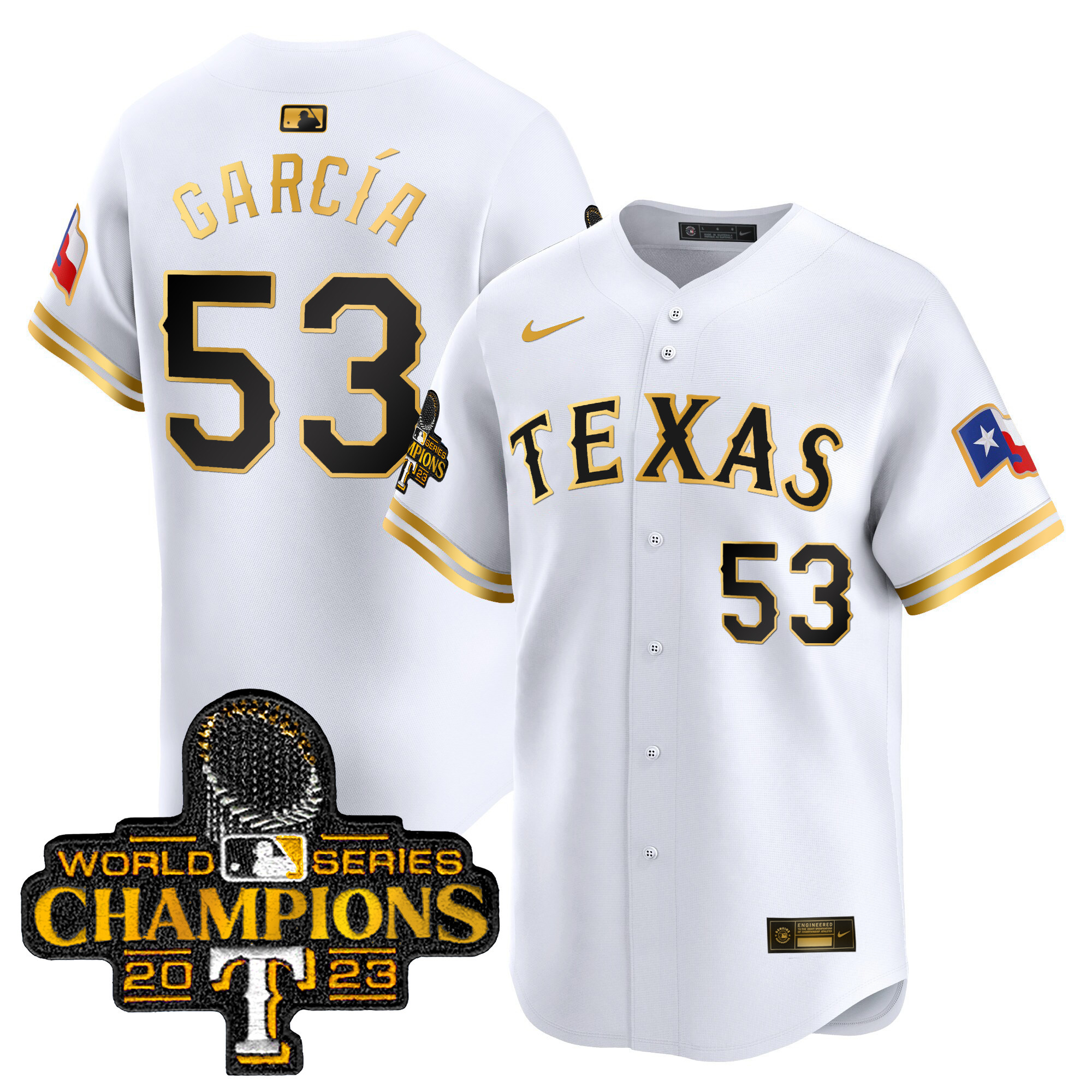 Adolis Garcia Men's Texas Rangers World Series Champions Vapor Premier Limited White Gold Jersey