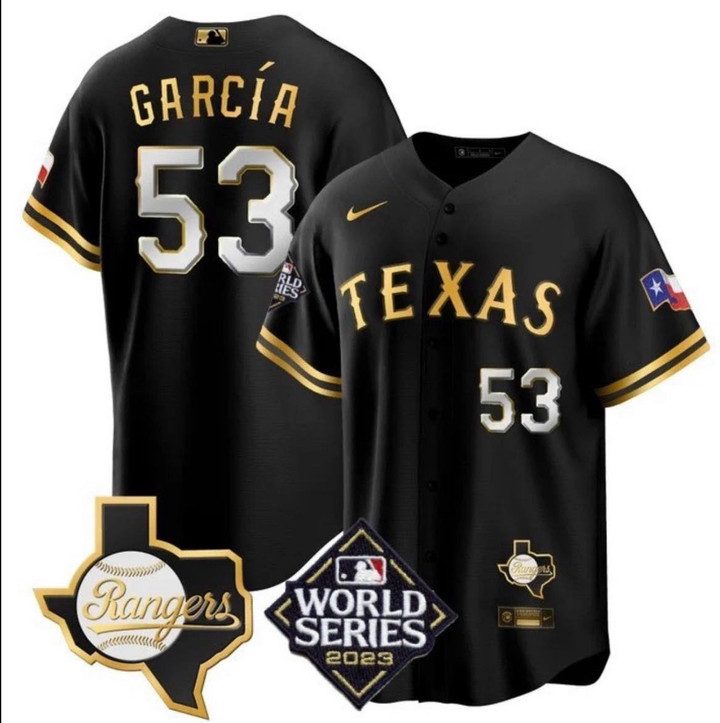 ADOLIS GARCIA TEXAS RANGERS WORLD SERIES BLACK GOLD COOL BASE JERSEY - ALL STITCHED