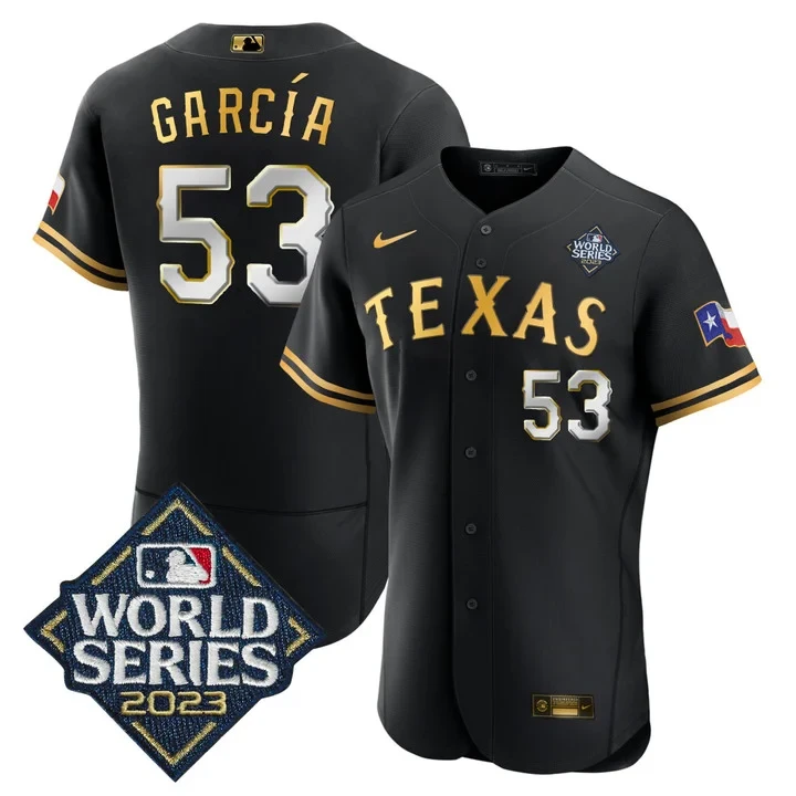 ADOLIS GARCIA TEXAS RANGERS WORLD SERIES BLACK GOLD JERSEY - ALL STITCHED