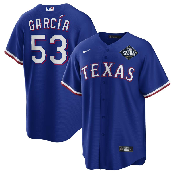 ADOLIS GARCIA TEXAS RANGERS WORLD SERIES BLUE JERSEY - ALL STITCHED