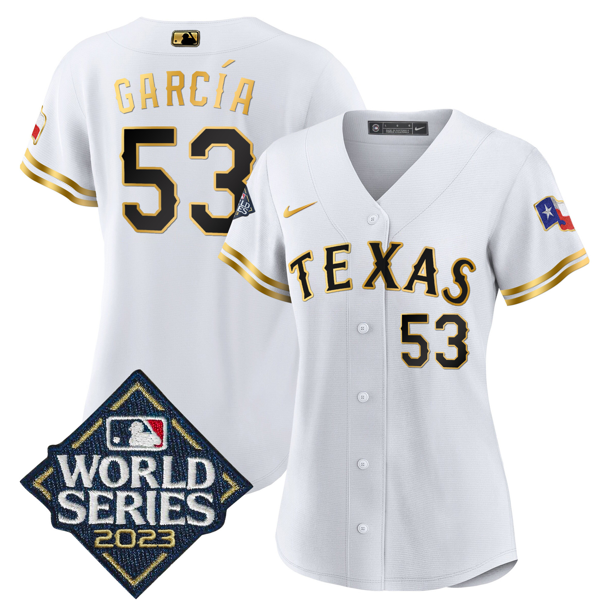 Adolis Garcia Women's Texas Rangers World Series Baseball White Gold Jersey