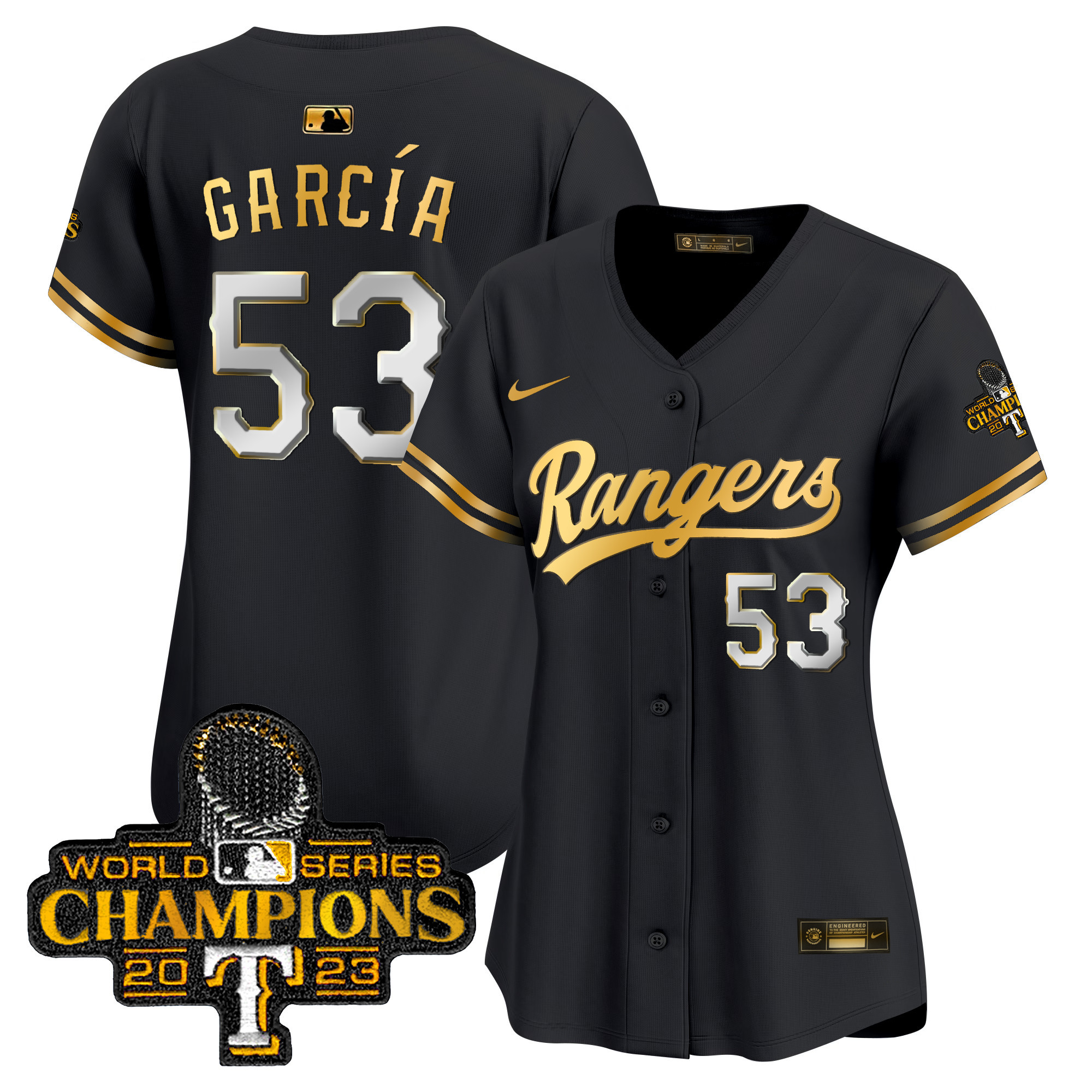 Adolis Garcia Women's Texas Rangers World Series Champions Gold Trim Vapor Premier Limited Black Gold Jersey
