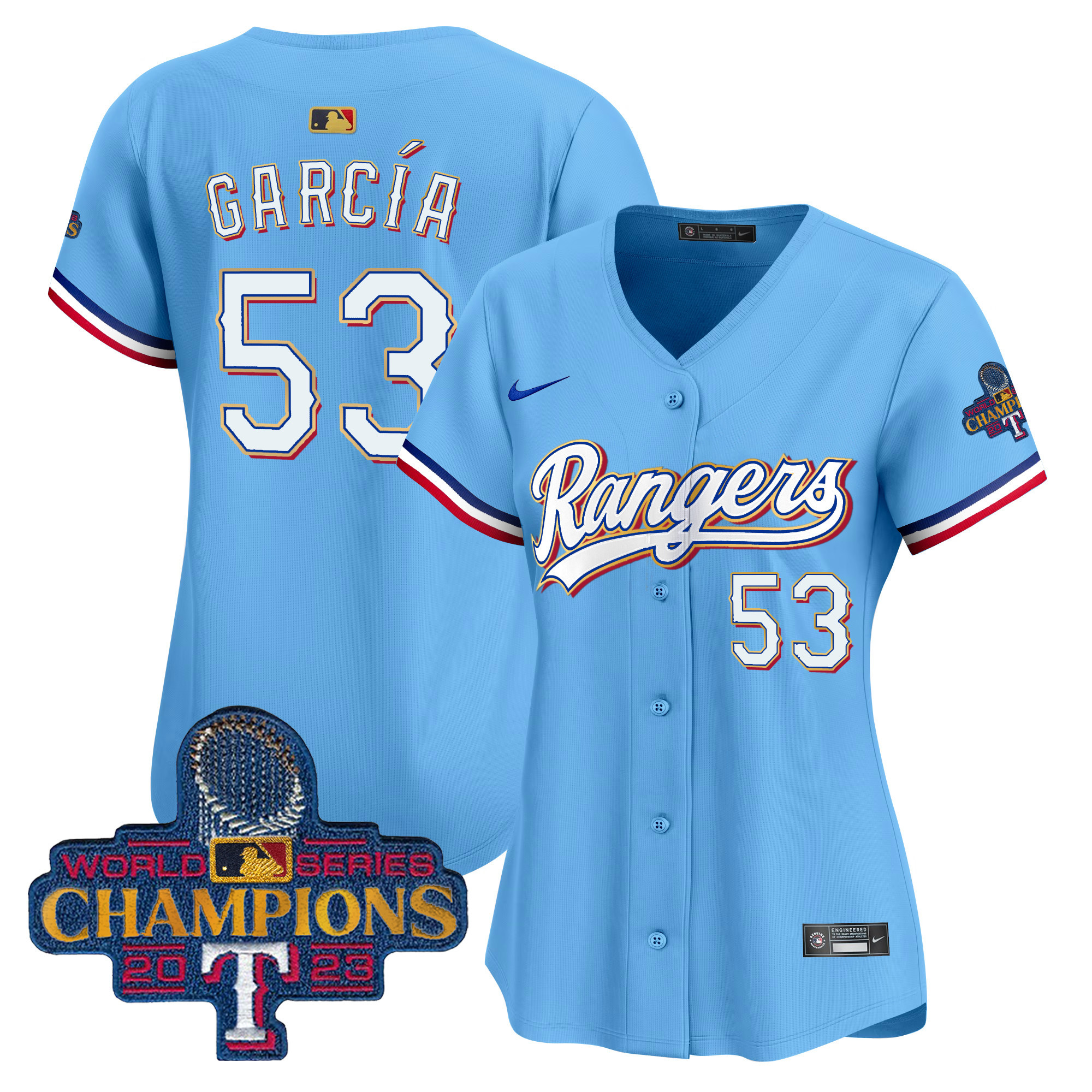 Adolis Garcia Women's Texas Rangers World Series Champions Gold Trim Vapor Premier Limited Blue Jersey