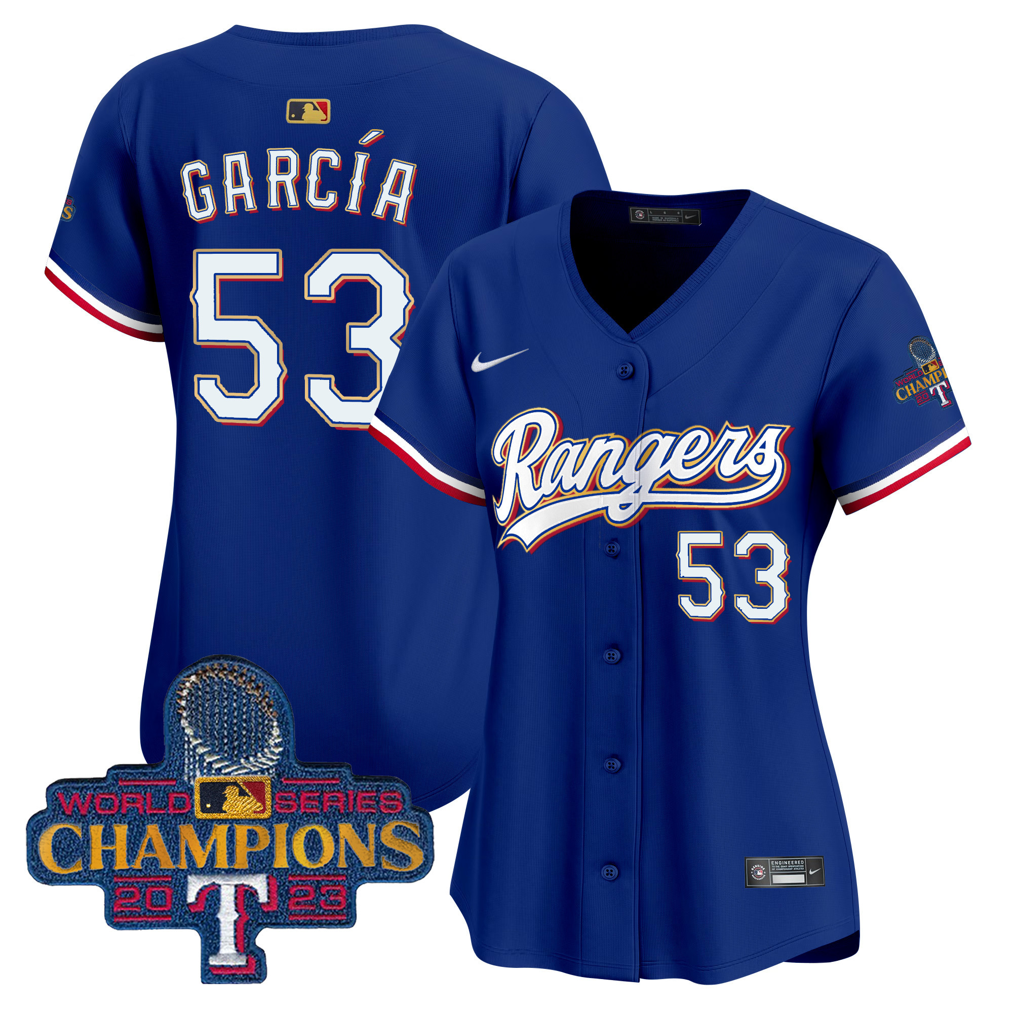 Adolis Garcia Women's Texas Rangers World Series Champions Gold Trim Vapor Premier Limited Royal Jersey