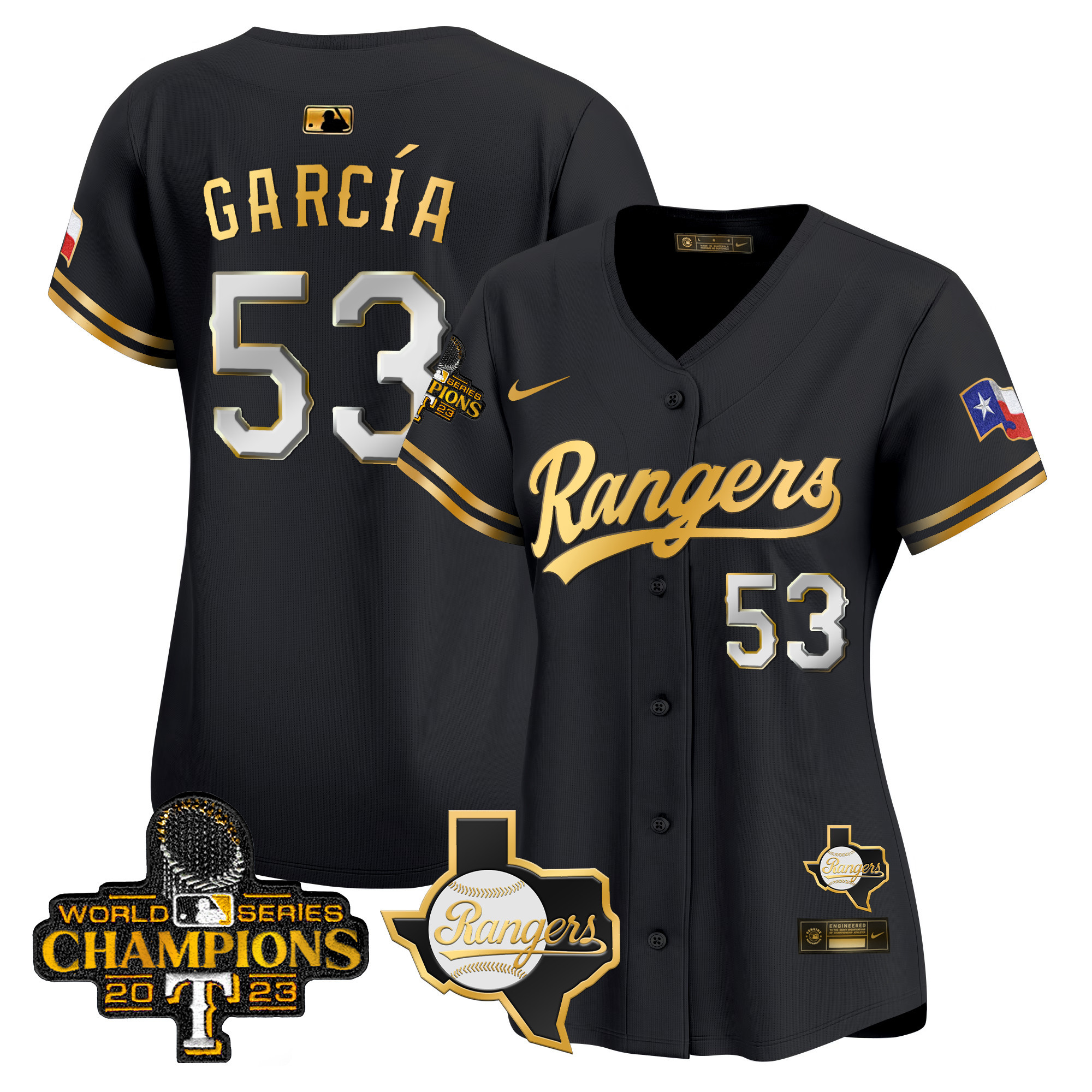 Adolis Garcia Women's Texas Rangers World Series Champions Gold Trim Vapor Premier Limited V2 Black Gold Jersey