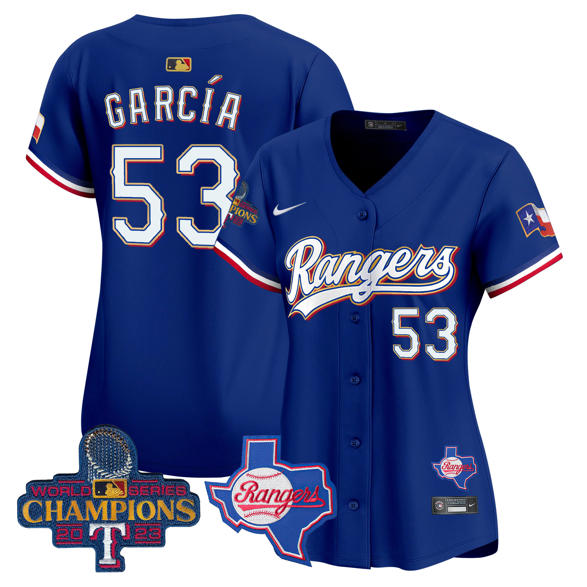 Adolis Garcia Women's Texas Rangers World Series Champions Gold Trim Vapor Premier Limited V2 Royal Jersey